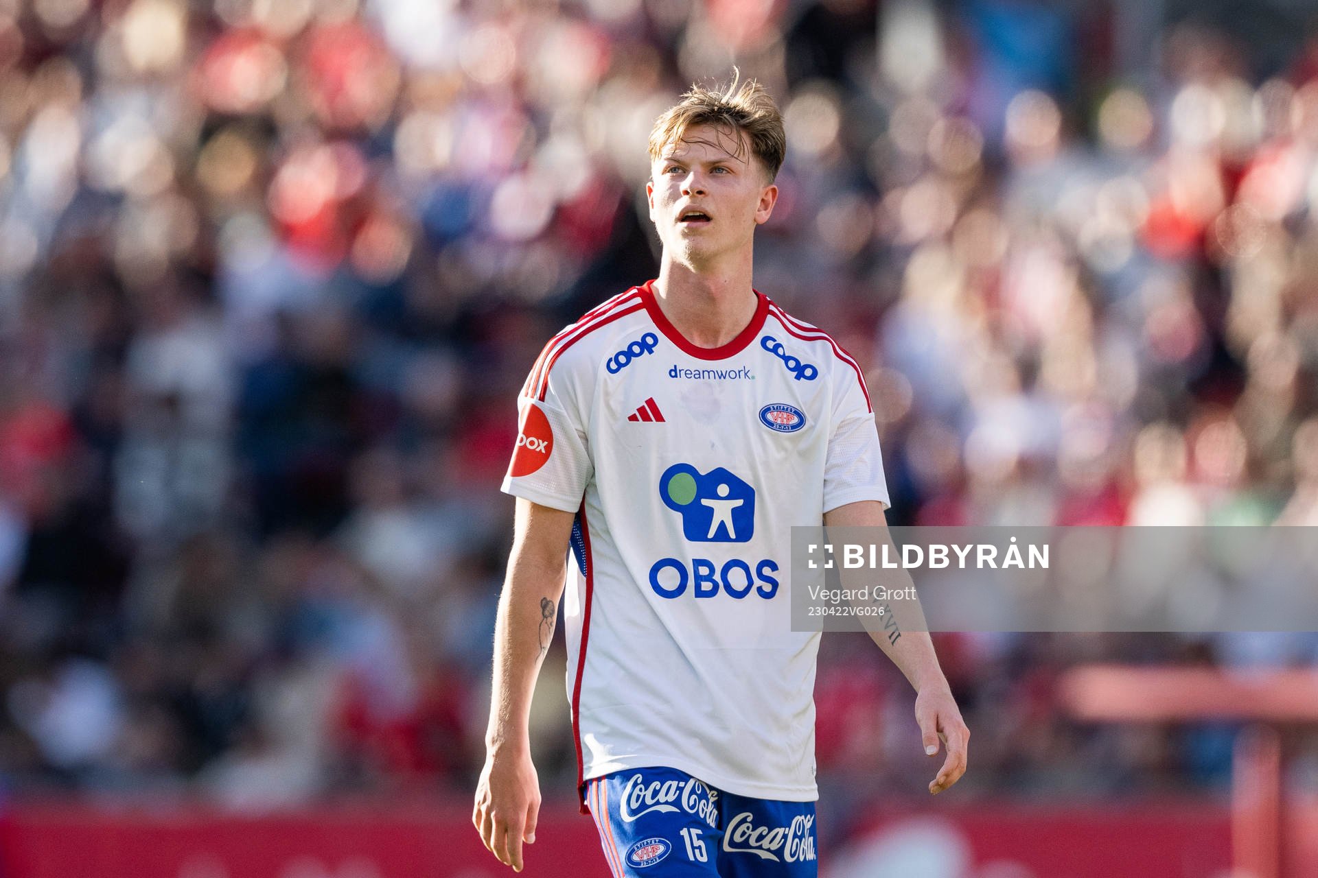Odin Thiago Holm of Vålerenga during the Eliteserien football match between Brann and Vålerenga on April 22, 2023 in Bergen. 