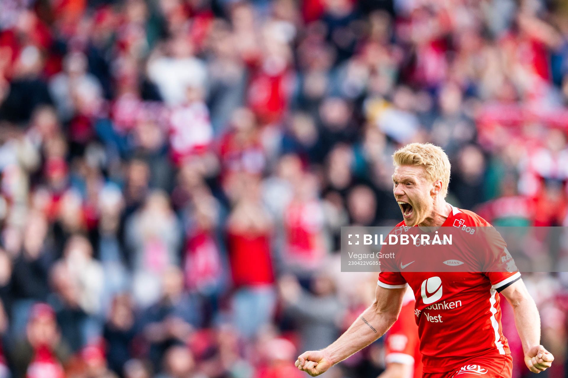 Sivert Heltne Nilsen of Brann celebrates scoring 2-1