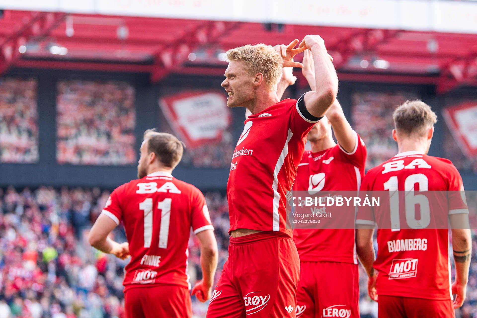 Sivert Heltne Nilsen of Brann celebrates scoring 2-1