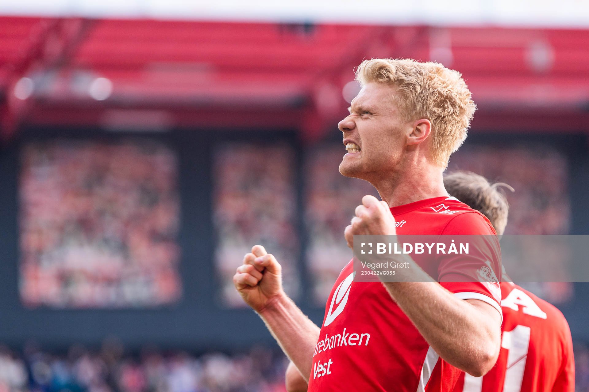 Sivert Heltne Nilsen of Brann celebrates scoring 2-1