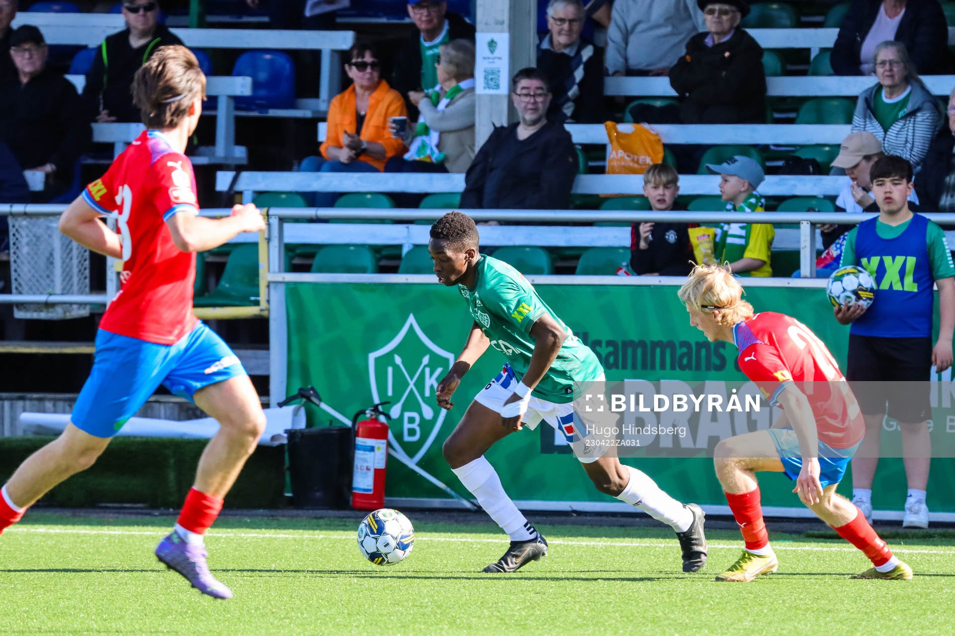 Brages Samouil Izountouemoi under fotbollsmatchen i Superettan mellan Brage och Helsingborg den 22 april 2023 i Borlänge. 