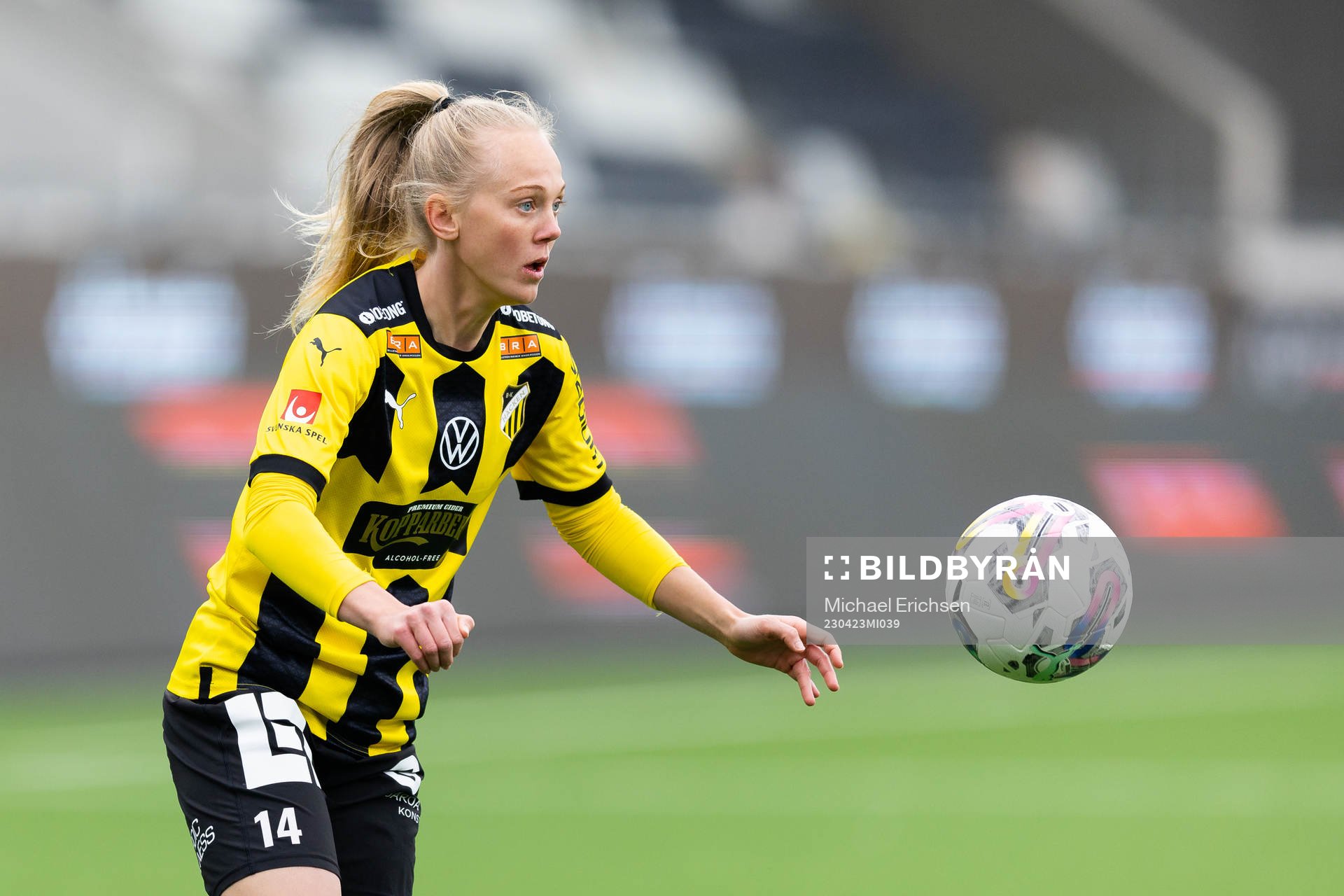 Häckens Molly Johansson under fotbollsmatchen i Damallsvenskan mellan Häcken och Kalmar den 23 april 2023 i Göteborg. 