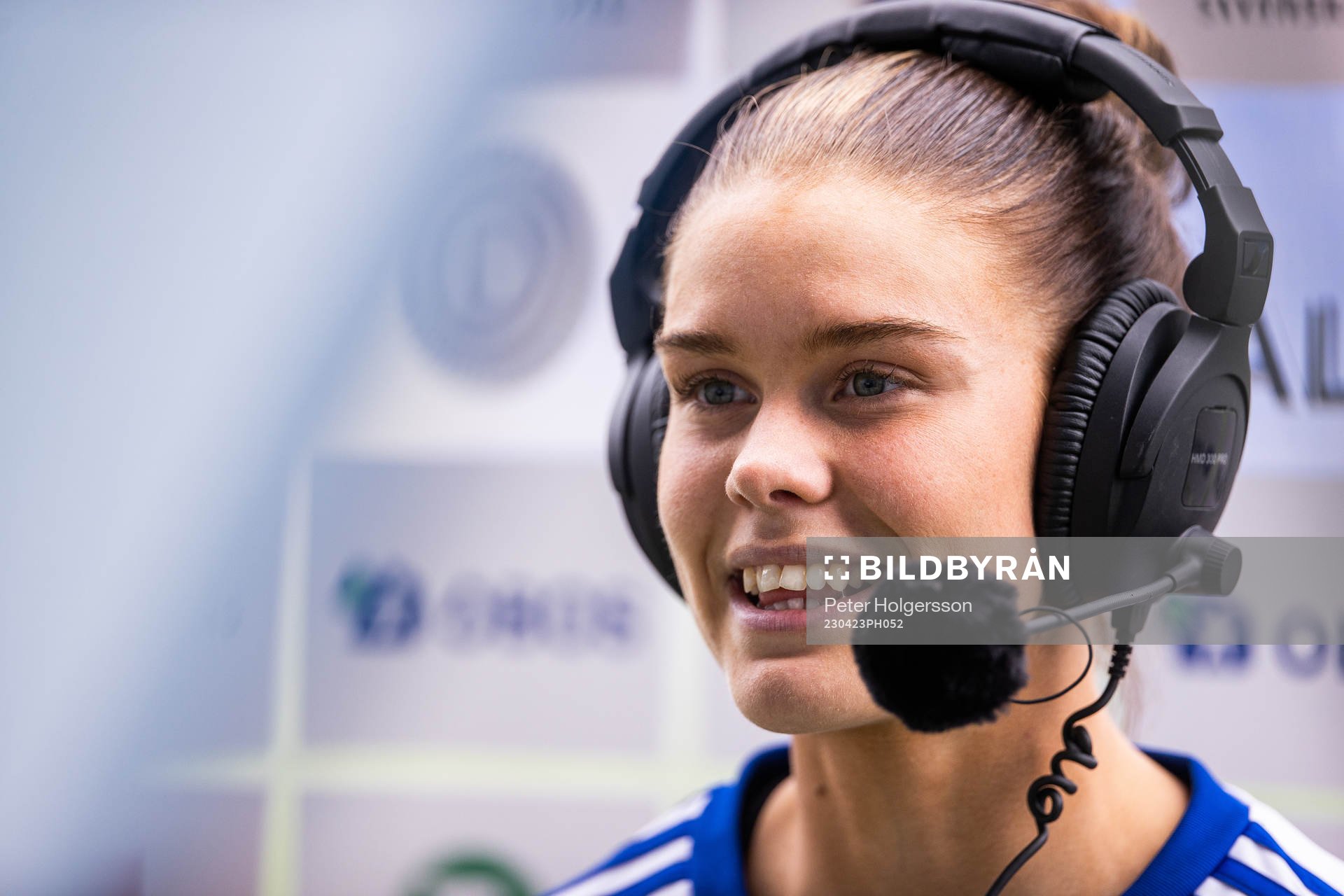 IFK Norrköpings My Cato intervjuas efter fotbollsmatchen i Damallsvenskan mellan IFK Norrköping och Djurgården den 23 april 2023 i Norrköping.