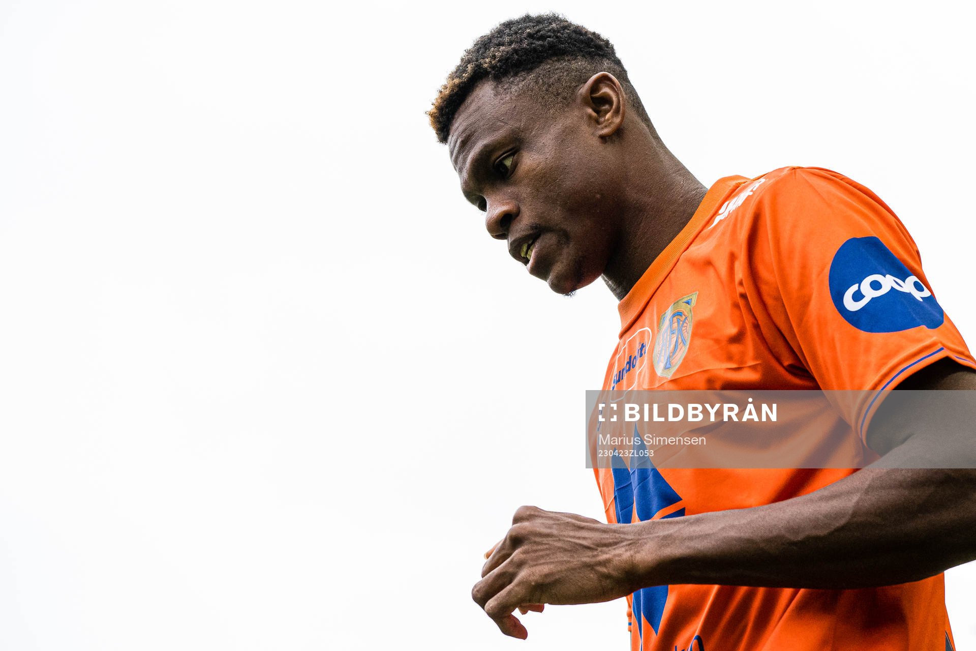 Ebiye Moses of Aalesund ahead of the Eliteserien match between Aalesund and Bodø/Glimt on April 23, 2023 in Ålesund.