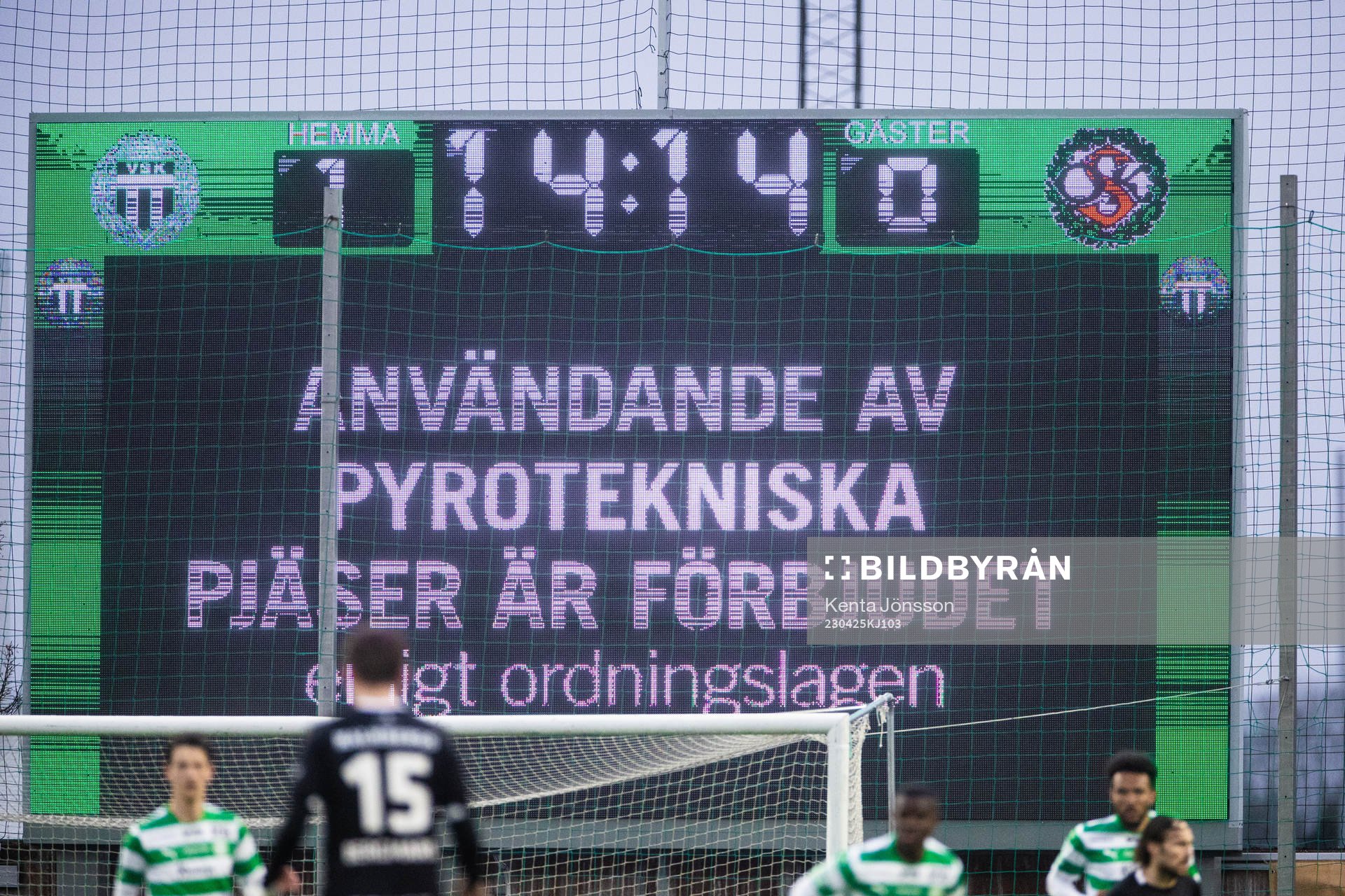 Ett meddelande på ljustavlan på Hitachi Energy Arena om