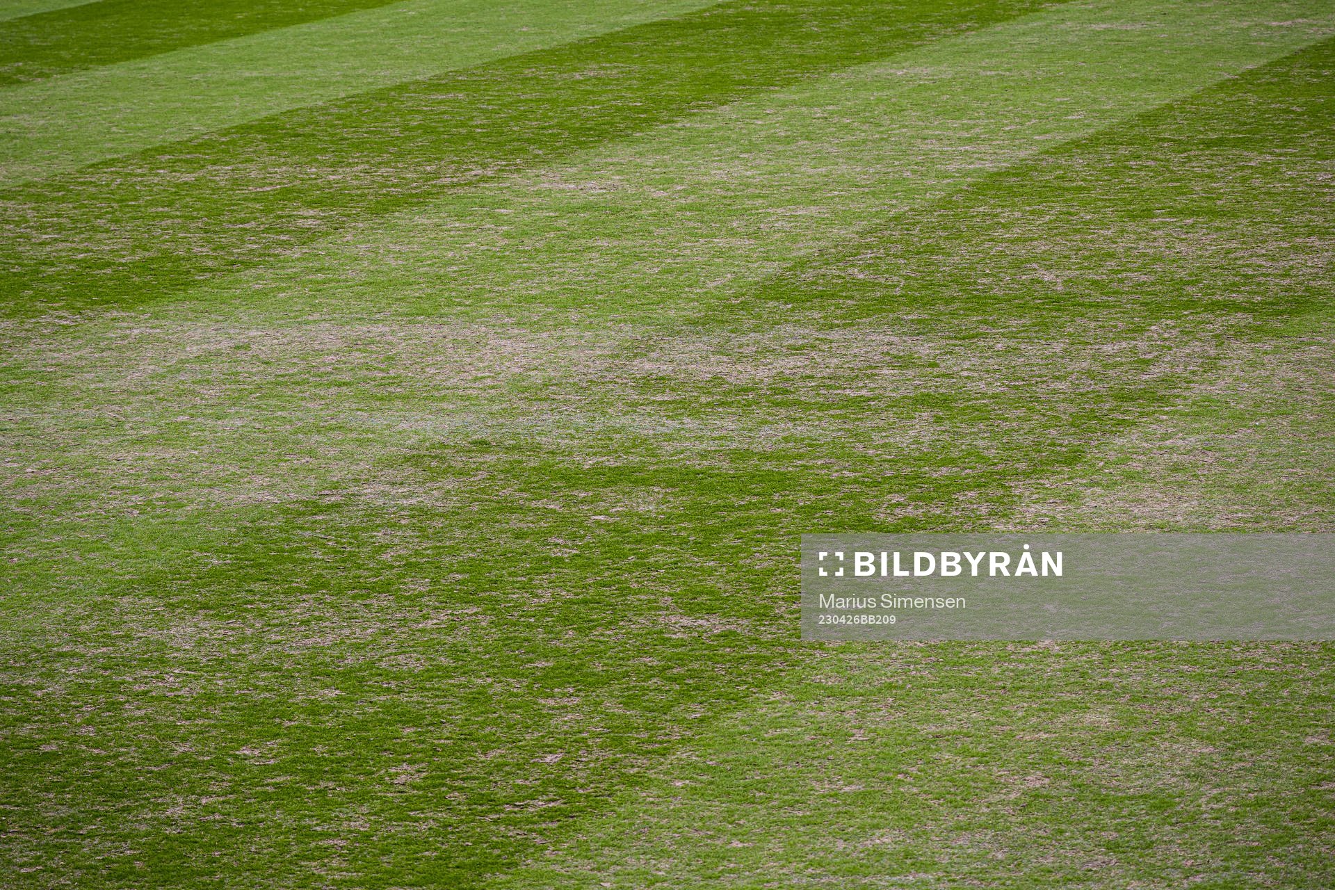 Quality of the grass at Nadderud Stadion ahead of the cup match between Stabæk and Brann on April 26, 2023 in Bekkestua.