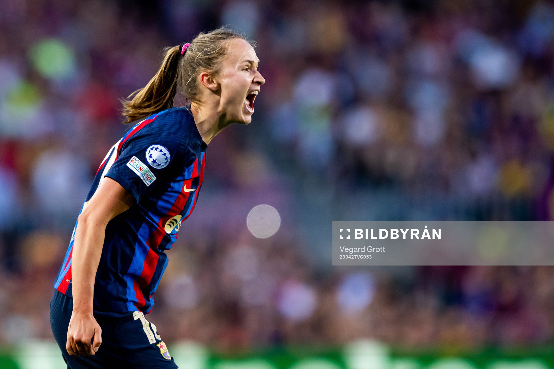 Caroline Graham Hansen of Barcelona reacts