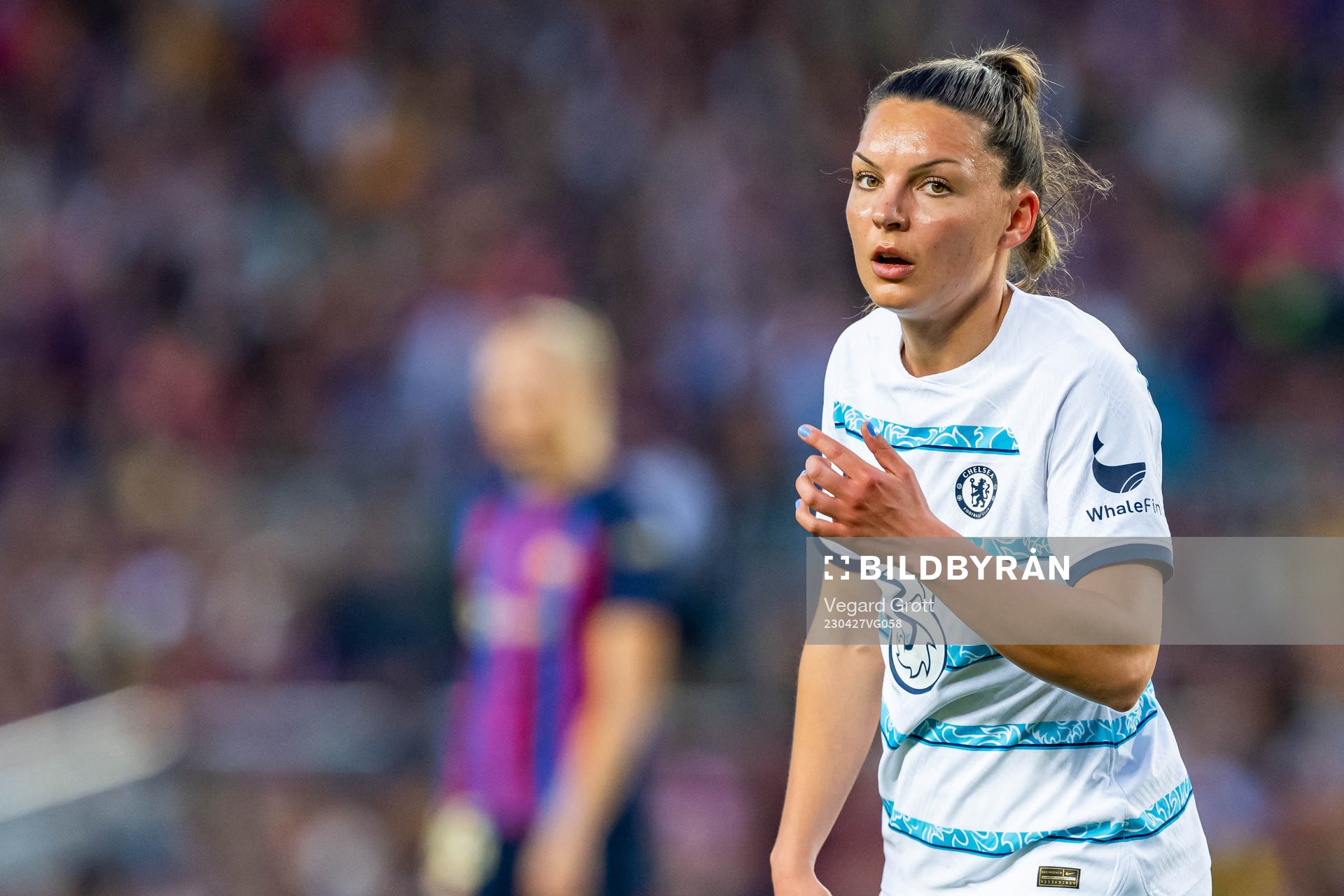 Johanna Rytting Kaneryd of Chelsea during the UEFA Women's Champions League football match between Barcelona and Chelsea on April 27, 2023 in Barcelona.