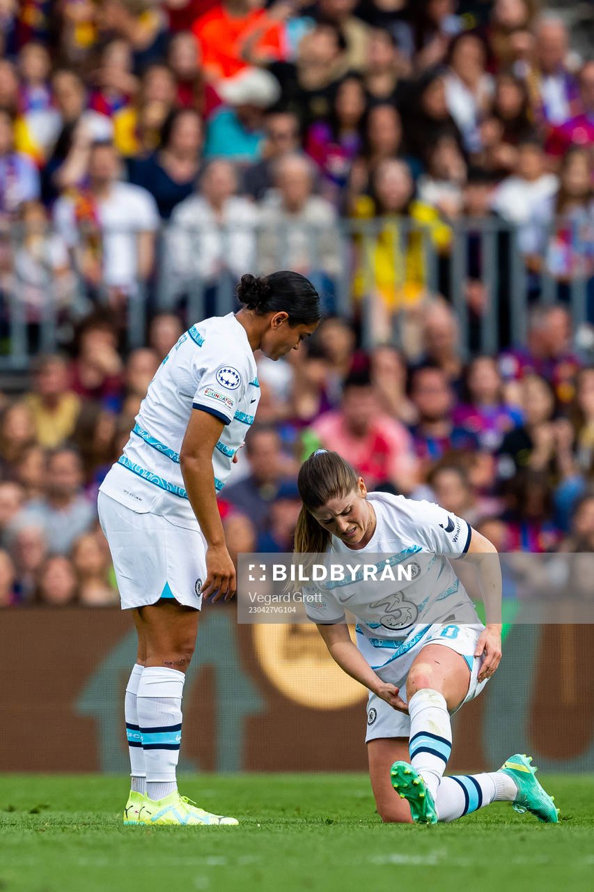 Maren Mjelde of Chelsea in pain