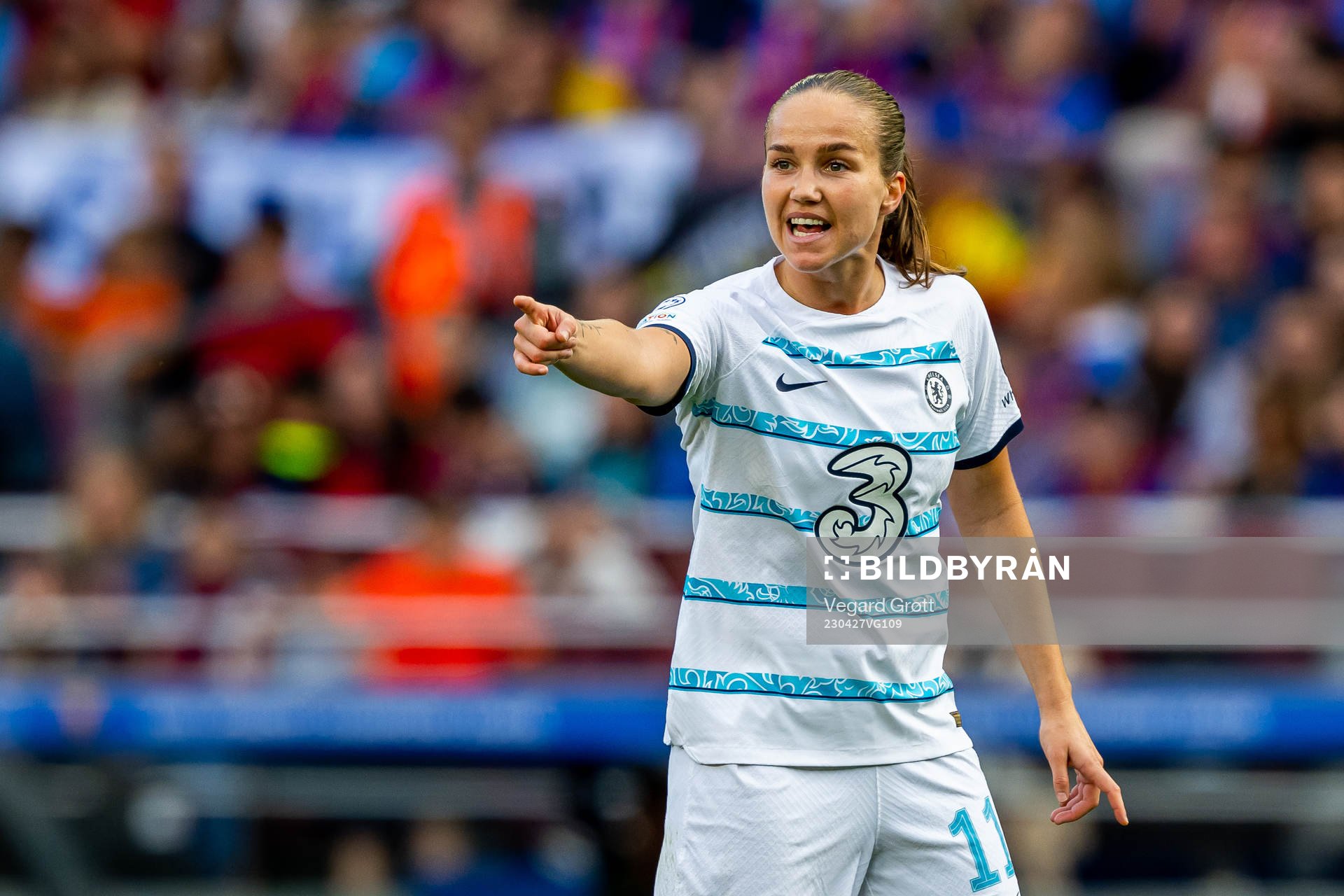 Guro Reiten of Chelsea during the UEFA Women's Champions League football match between Barcelona and Chelsea on April 27, 2023 in Barcelona.