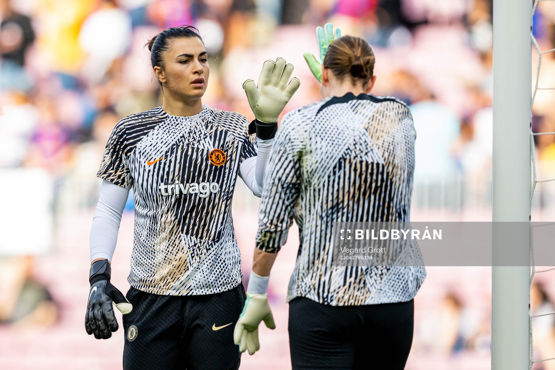 Goalkeeper Zecira Musovic of Chelsea warms up
