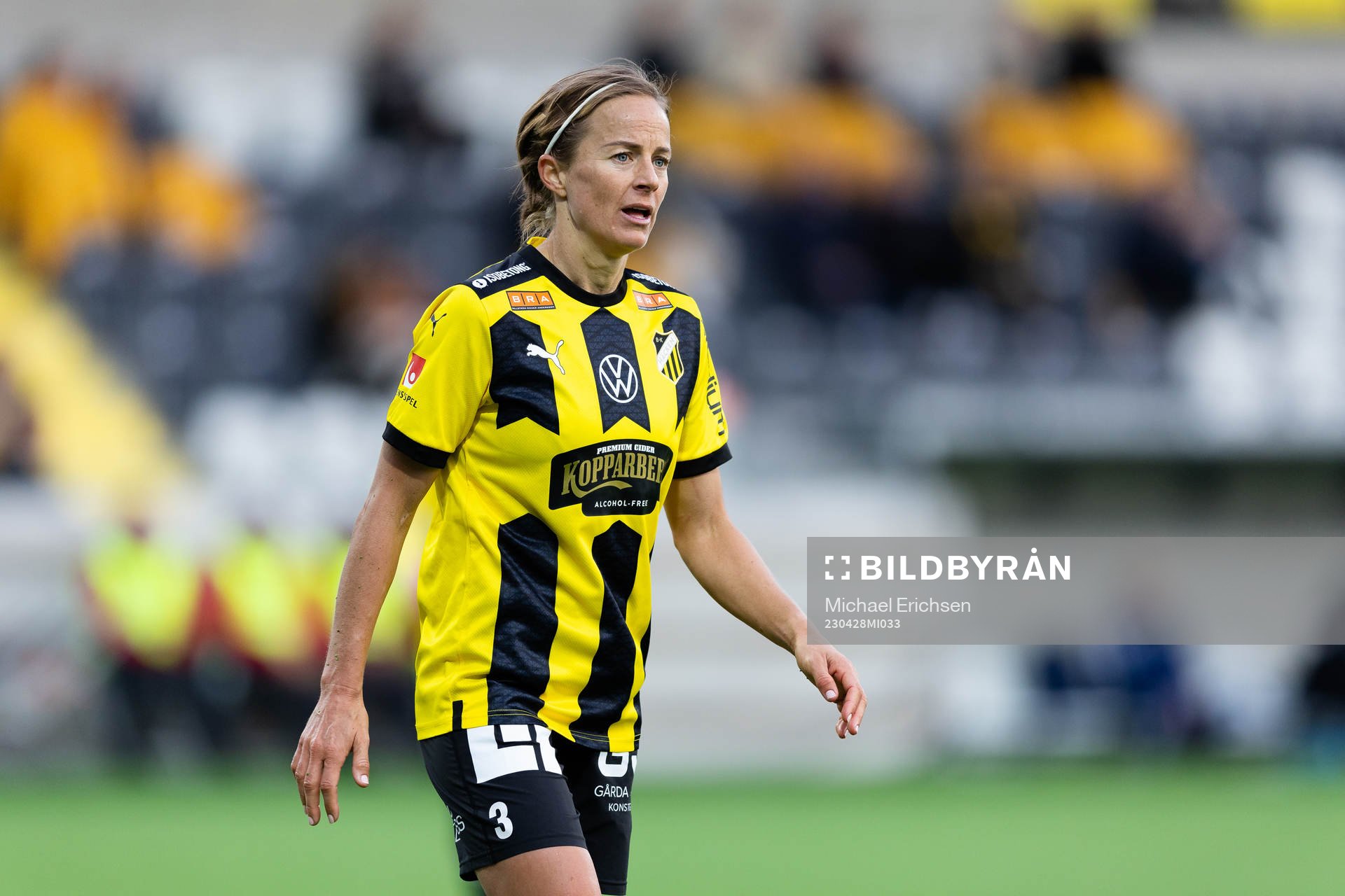 Häckens Aivi Luik under fotbollsmatchen i Damallsvenskan mellan Häcken och IFK Norrköping den 28 april 2023 i Göteborg. 