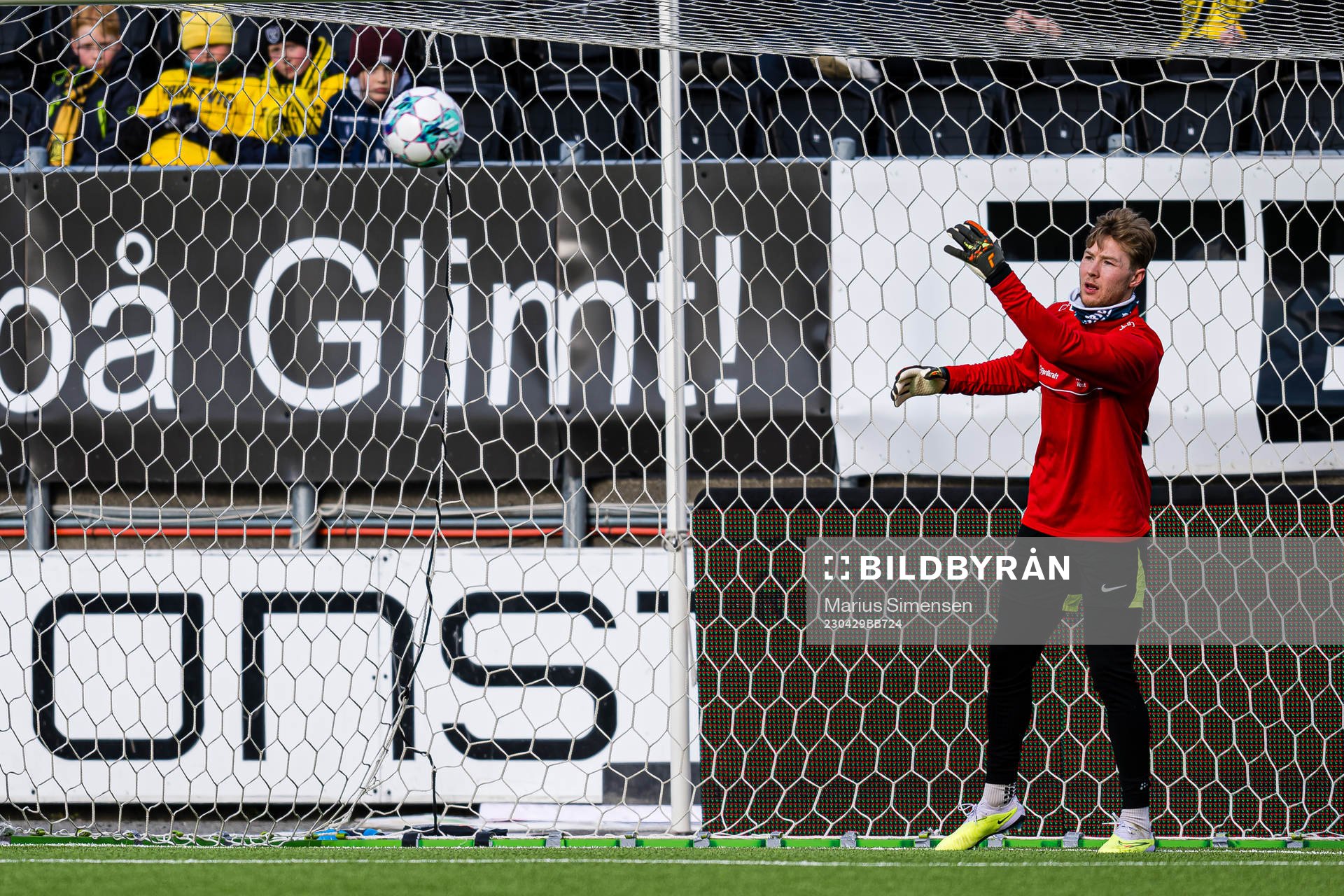 Mathias Dyngeland of Brann warms up ahead of the Eliteserien match between Bodø/Glimt and Brann on April 29, 2023 in Bodø.