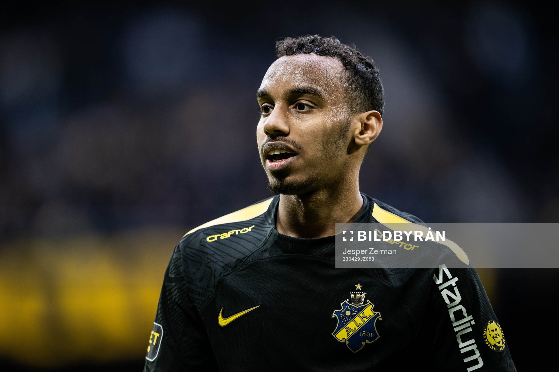 AIKs Bilal Hussein under fotbollsmatchen i Allsvenskan mellan AIK och Sirius den 29 april 2023 i Stockholm. 
