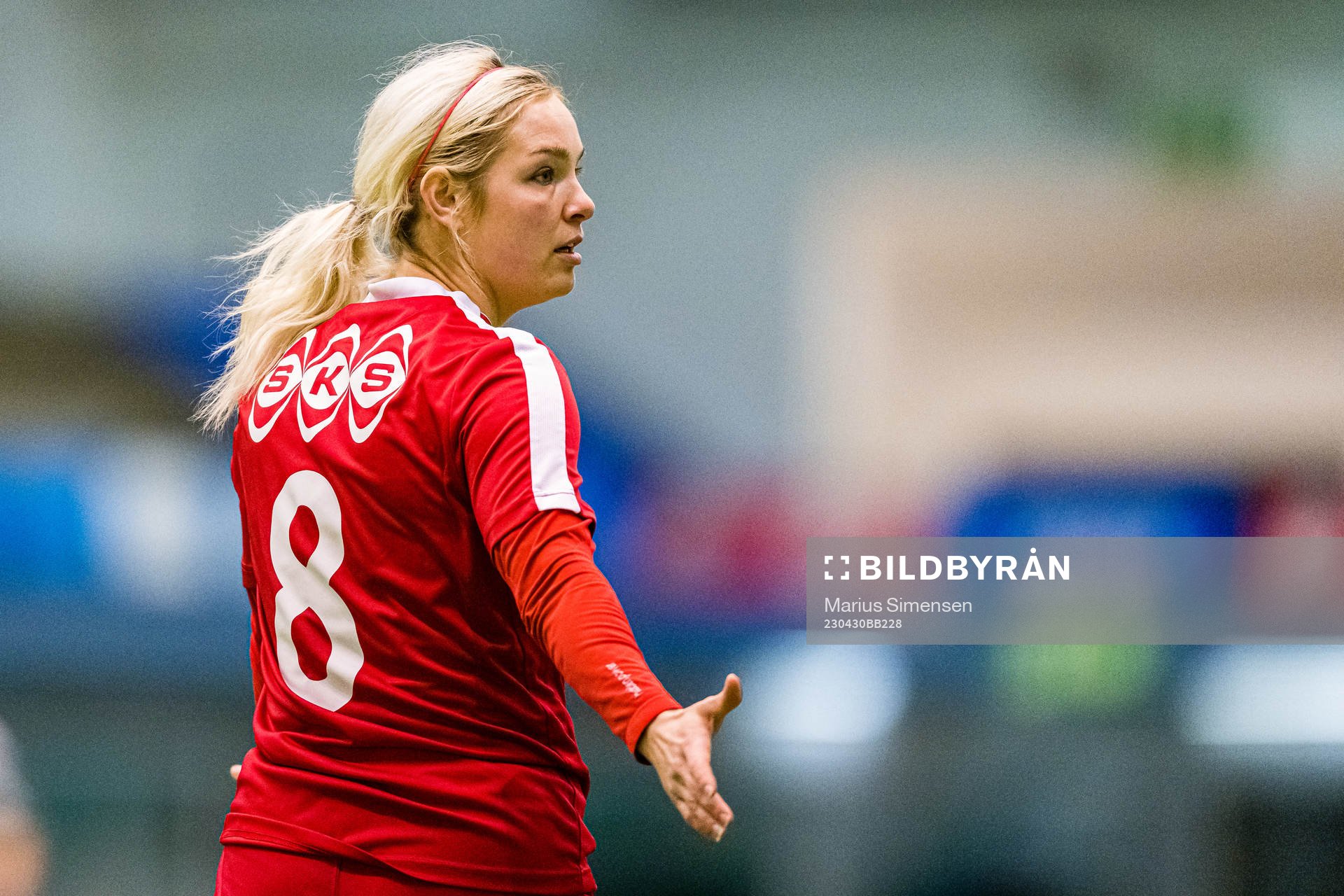 Robyn Virginia McCarthy of Grand Bodø during the 1. division football match between Grand Bodø and KIL/Hemne on April 30, 2023 in Bodø.