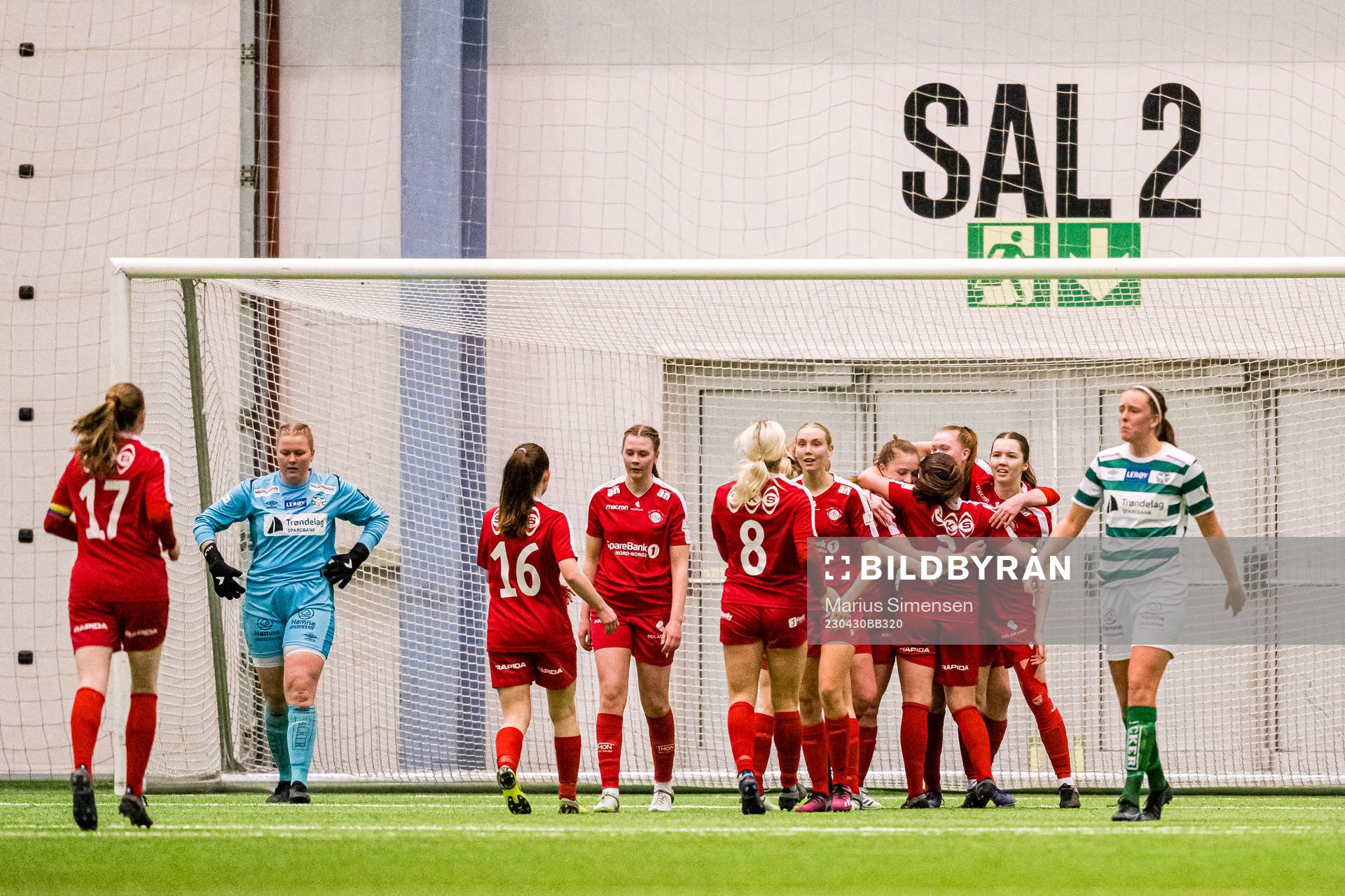 Kristina Borgenhaug Brudvik of Grand Bodø celebrates after scoring the 2-0 goal during the 1. division football match between Grand Bodø and KIL/Hemne on April 30, 2023 in Bodø.