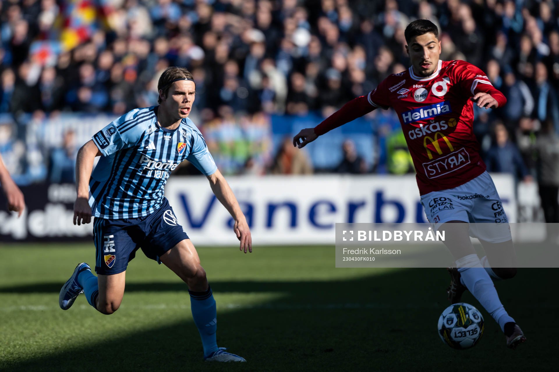 Djurgårdens Elias Andersson och Degerfors Peter Gwargis