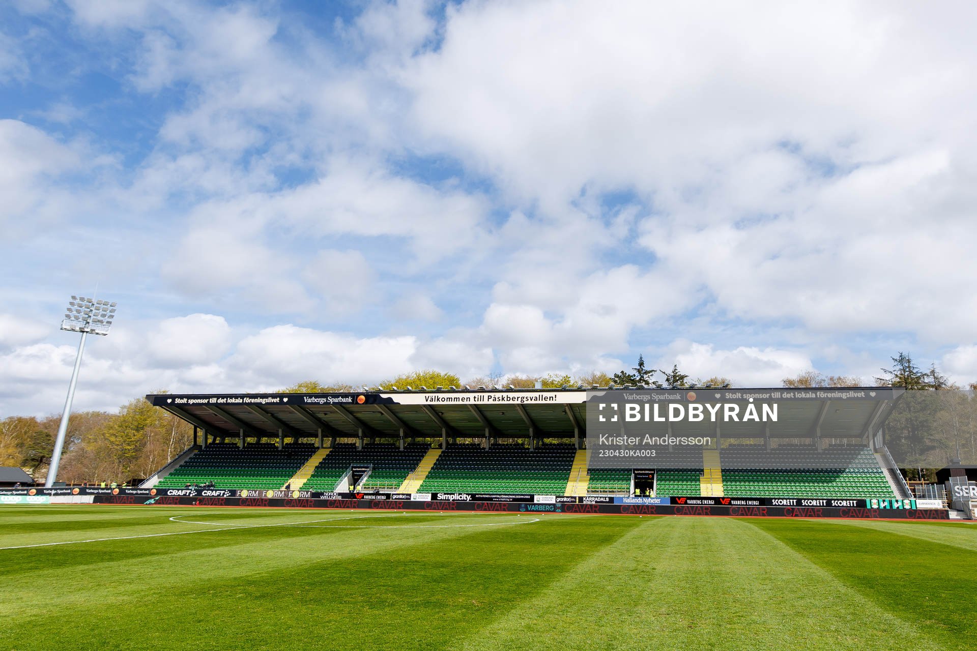Påskbergsvallen inför fotbollsmatchen i Allsvenskan mellan Varberg och Kalmar den 30 april 2023 i Varberg. 