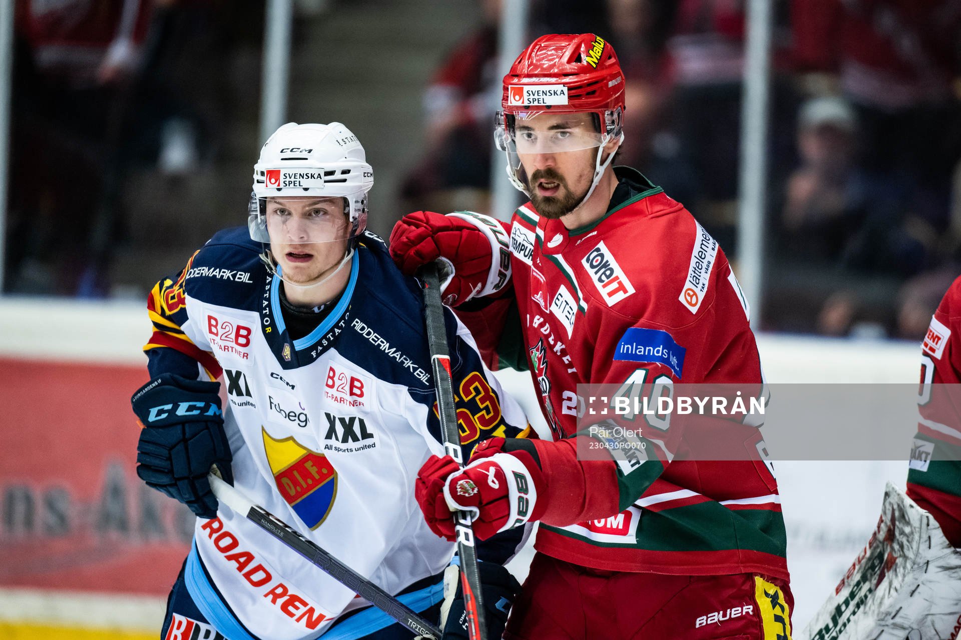 Djurgårdens David Blomgren och Modos David Bernhardt