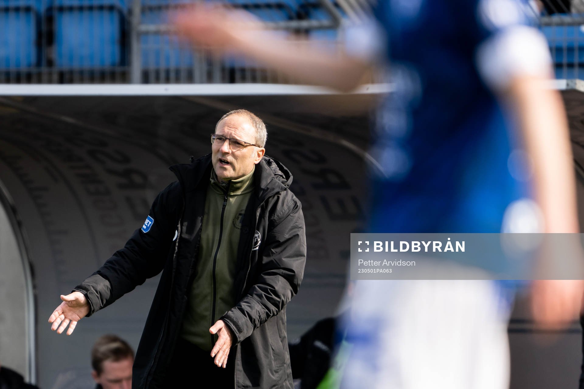 Trelleborgs tränare Per-Ola Ljung under fotbollsmatchen i Superettan mellan Trelleborg och GIF Sundsvall den 1 maj 2023 i Trelleborg.