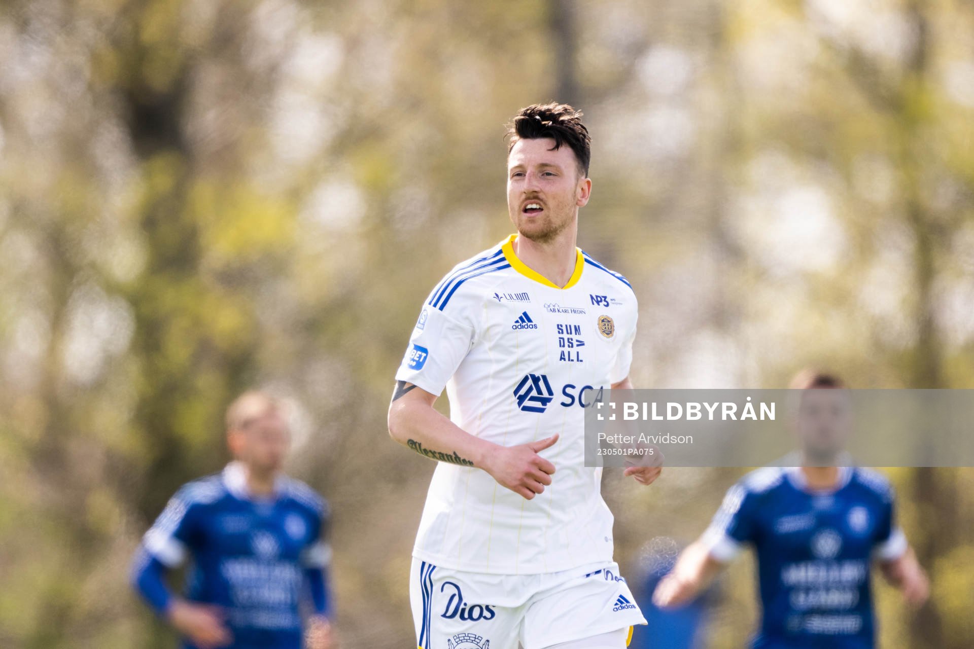GIF Sundsvalls Alexander Blomqvist under fotbollsmatchen i Superettan mellan Trelleborg och GIF Sundsvall den 1 maj 2023 i Trelleborg.