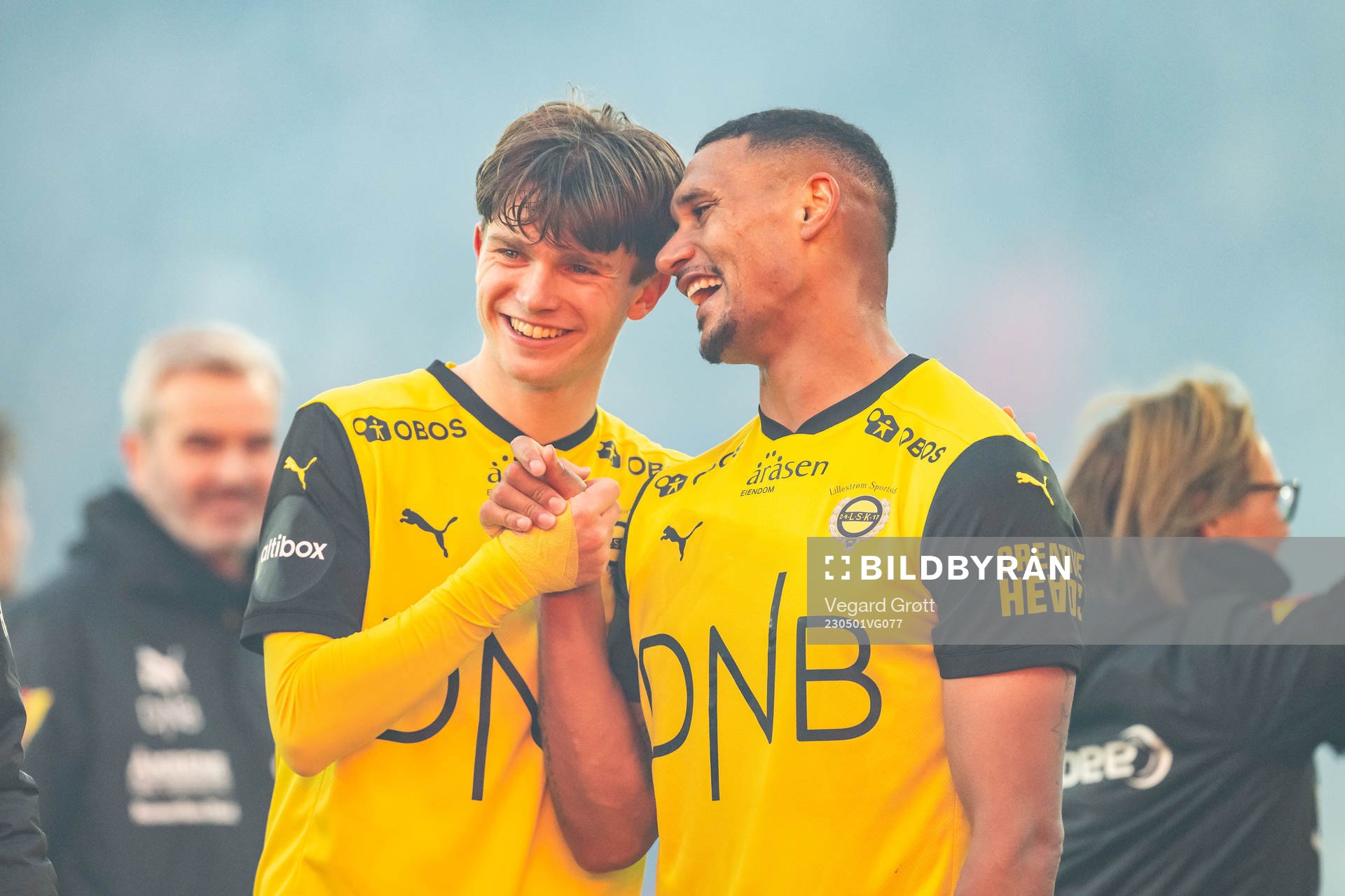Magnus Knudsen and Ruben Gabrielsen of Lillestrøm celebrate
