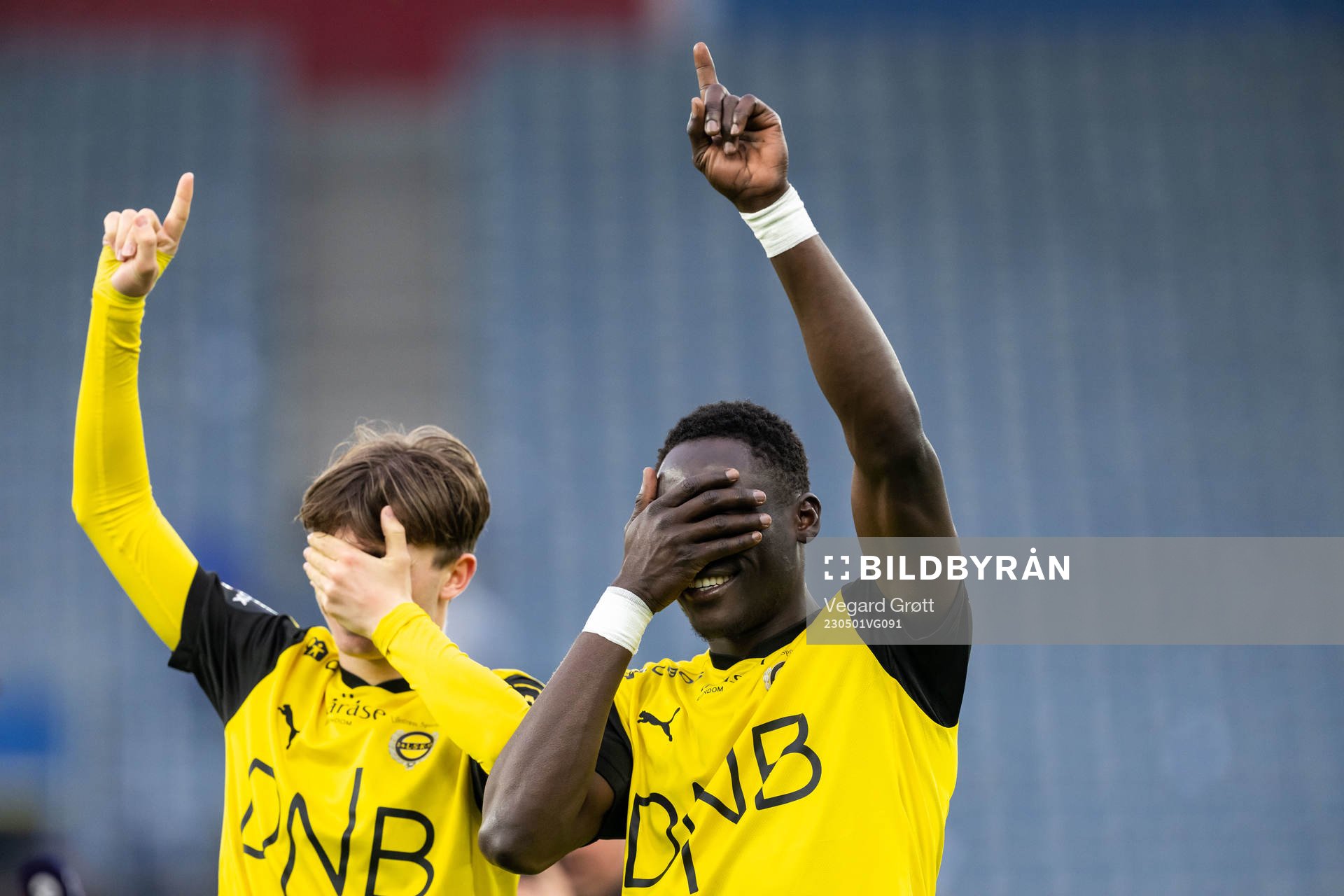 Magnus Knudsen and Akor Adams of Lillestrøm celebrate