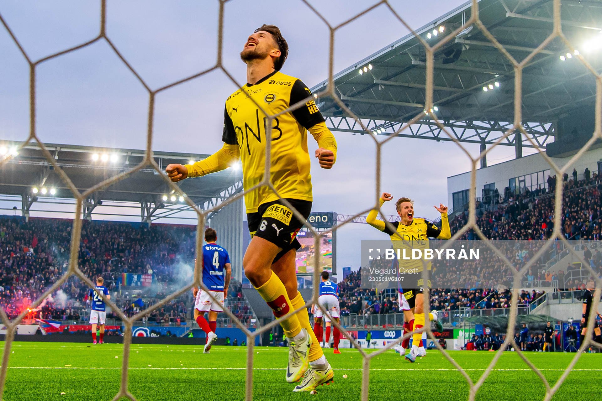 Vebjørn Hoff and Vetle Skjærvik of Lillestrøm celebrate