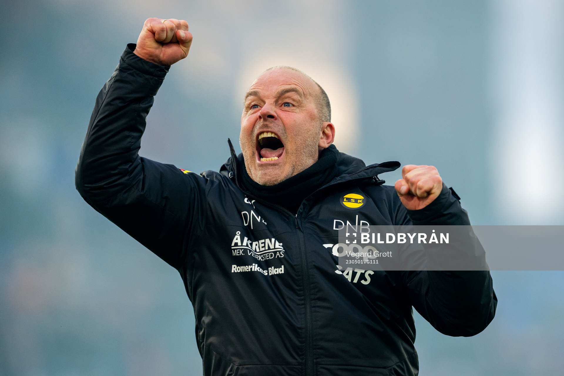 Geir Bakke, head coach of Lillestrøm, celebrates