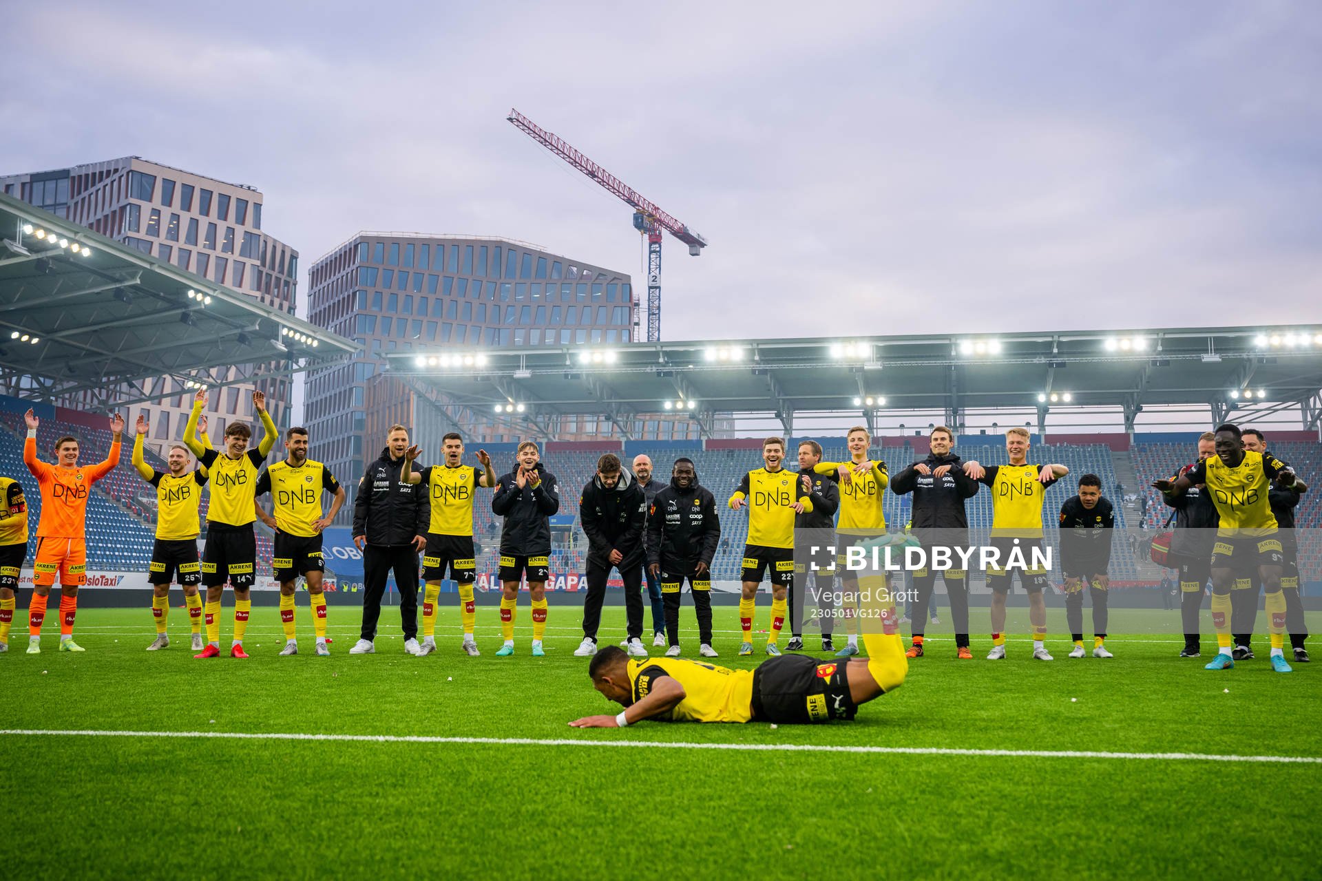 Ruben Gabrielsen of Lillestrøm celebrates after the Eliteserien football match between Vålerenga and Lillestrøm on May 1, 2023 in Oslo.