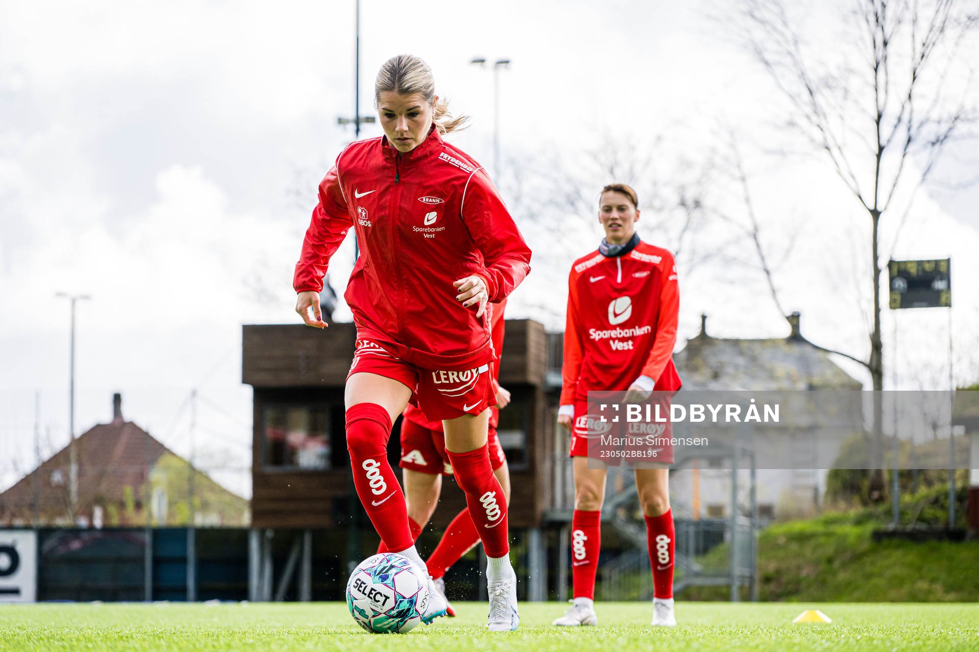 Andrine Stolsmo Hegerberg of Brann warms up ahead of the Toppserien football match between Brann and Arna-Bjørnar on May 2, 2023 in Bergen.