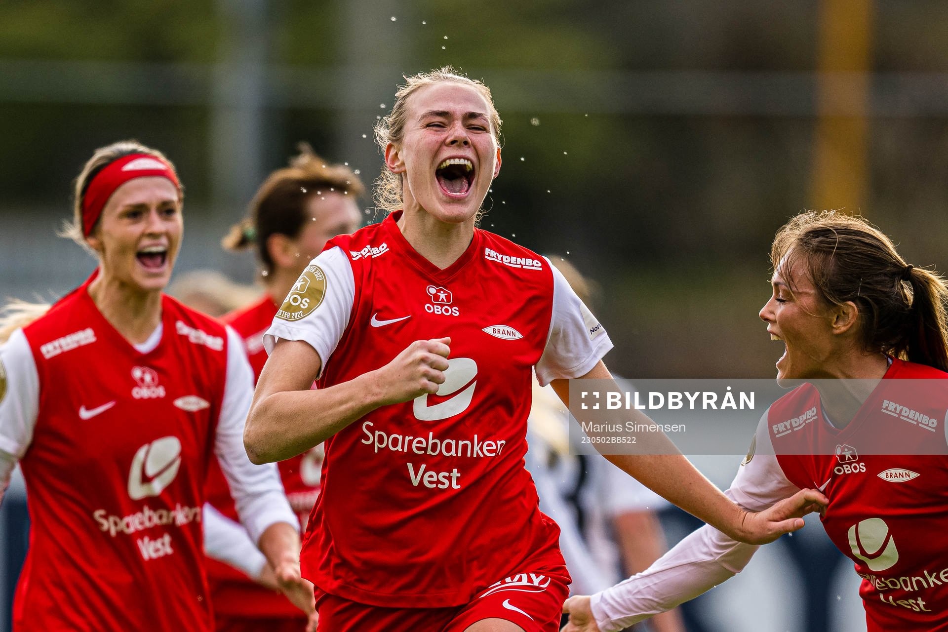 Marthine Østenstad of Brann celebrates after scoring the 1-1 goal during the Toppserien football match between Brann and Arna-Bjørnar on May 2, 2023 in Bergen.