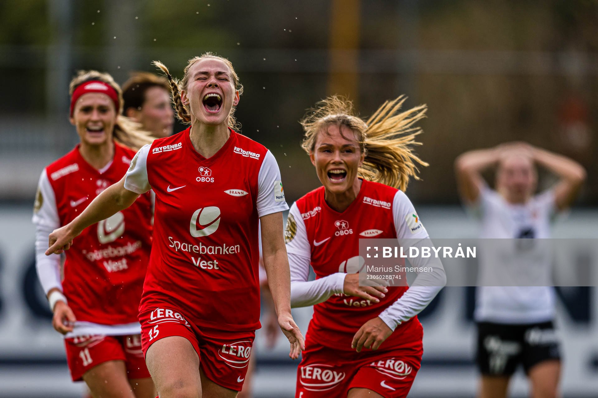 Marthine Østenstad of Brann celebrates after scoring the 1-1 goal during the Toppserien football match between Brann and Arna-Bjørnar on May 2, 2023 in Bergen.