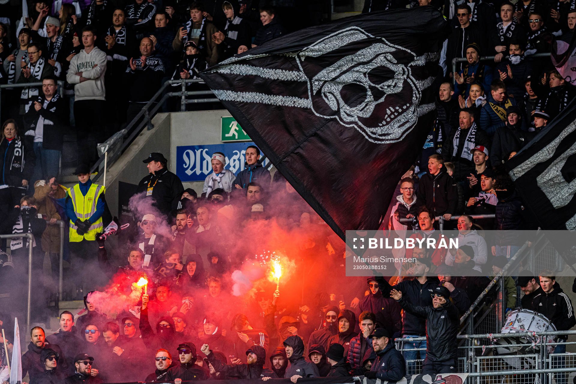 Spectators in the stands ahead of the Eliteserien match between Rosenborg and Brann on May 3, 2023 in Trondheim.