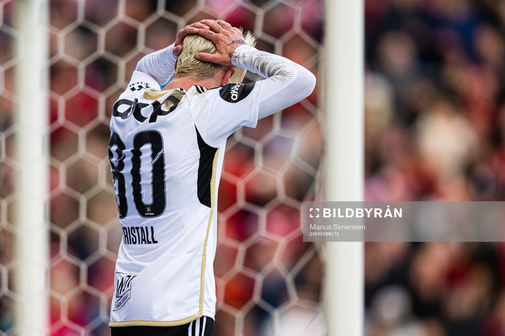 Kristall Mani Ingason of Rosenborg looks dejected