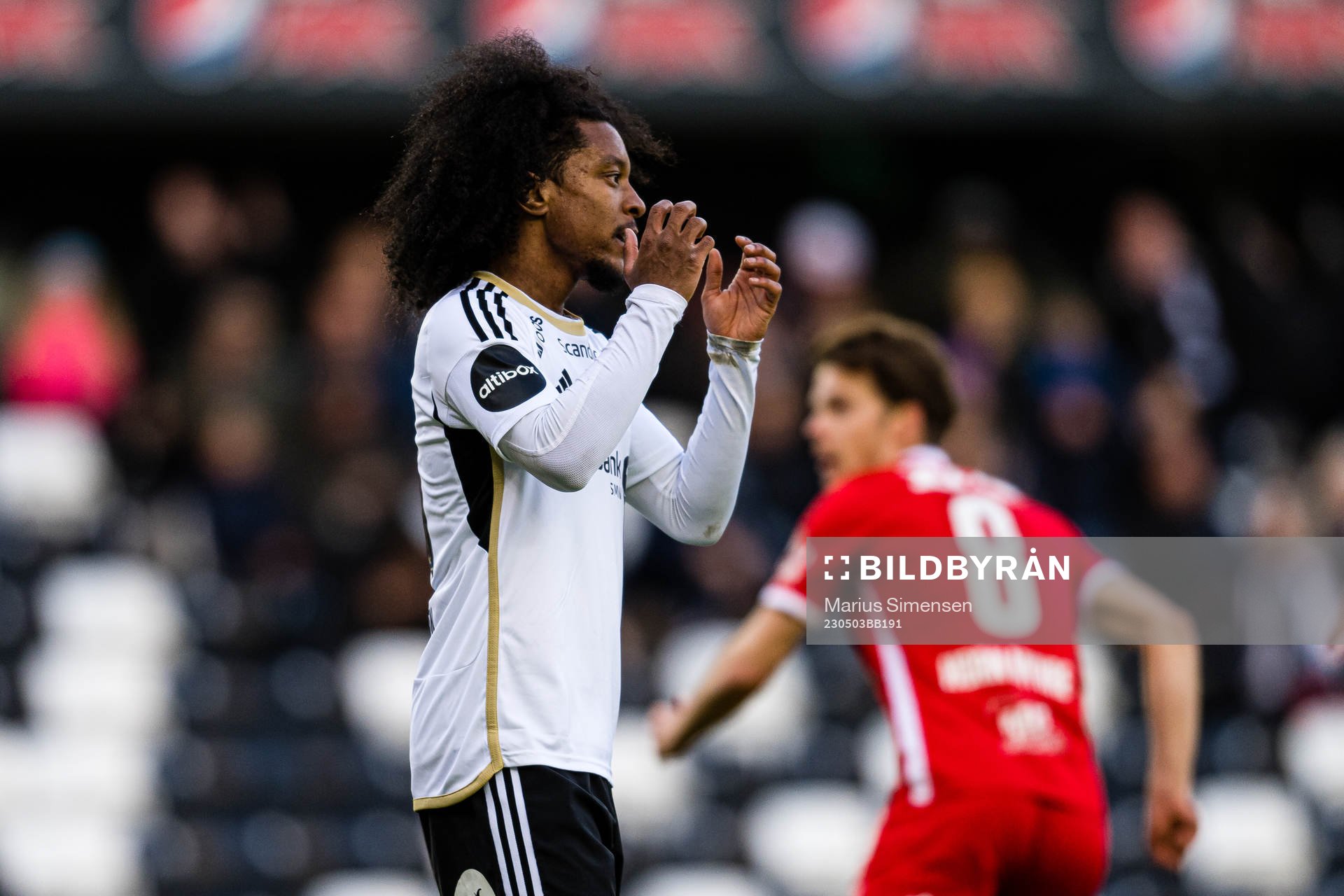 Jayden Nelson of Rosenborg reacts