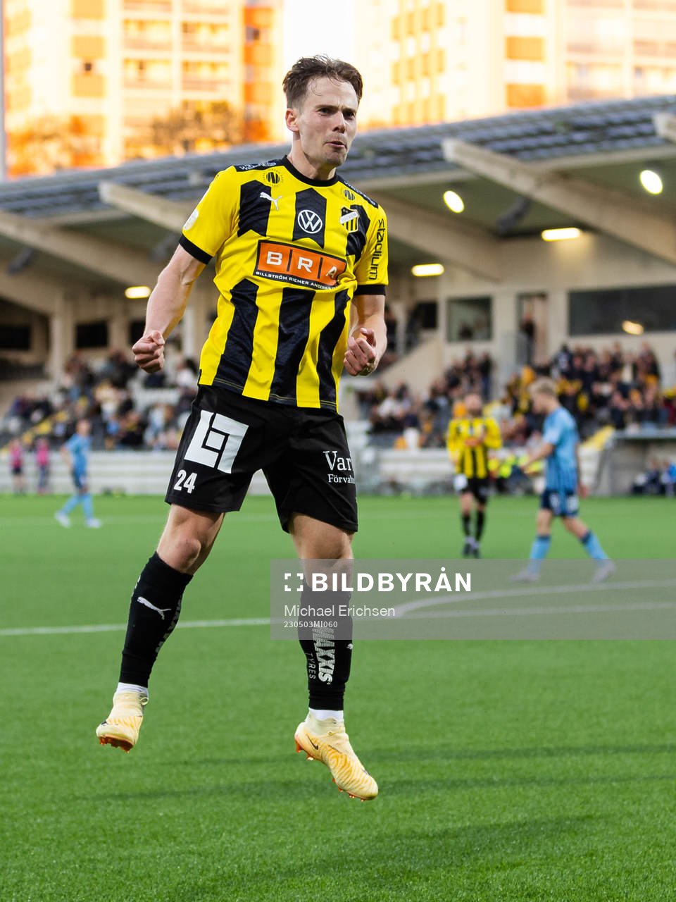Häckens Lars Olden Larsen jublar efter 4-1 under fotbollsmatchen i Allsvenskan mellan Häcken och Djurgården den 3 maj 2023 i Göteborg. 