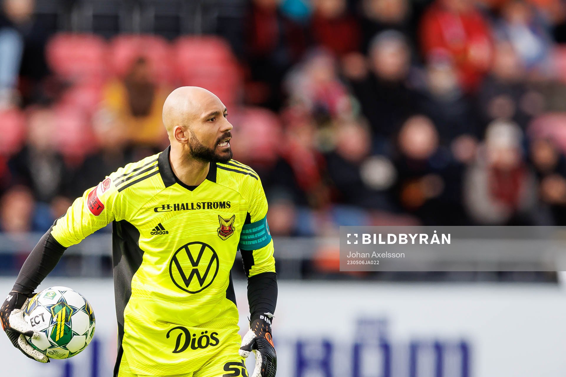 Östersunds målvakt Aly Keita under fotbollsmatchen i Superettan mellan Östersund och Jönköpings Södra den 6 maj 2023 i Östersund.