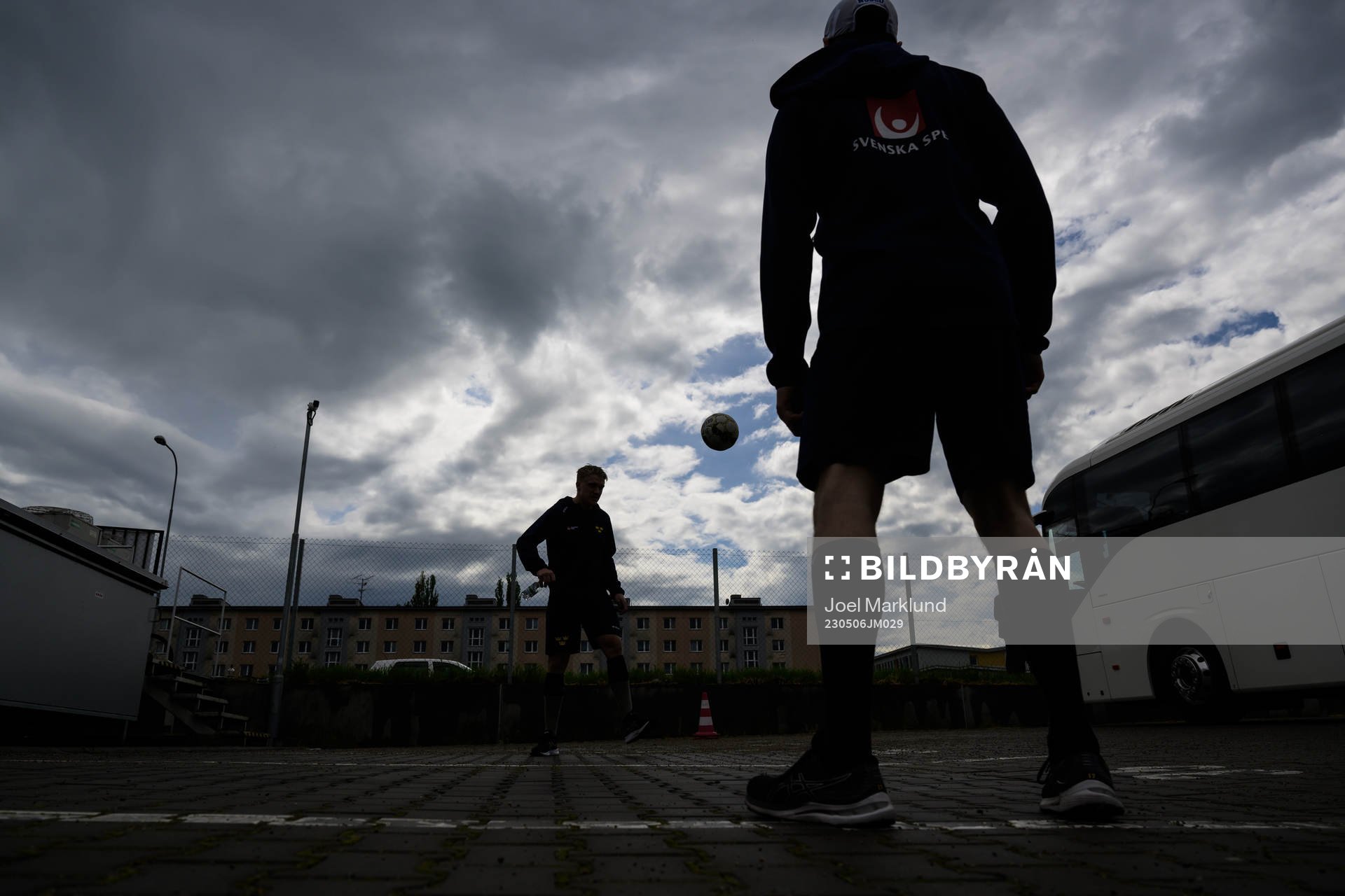 Jakob Silfverberg and Pär Lindholm of Sweden play football
