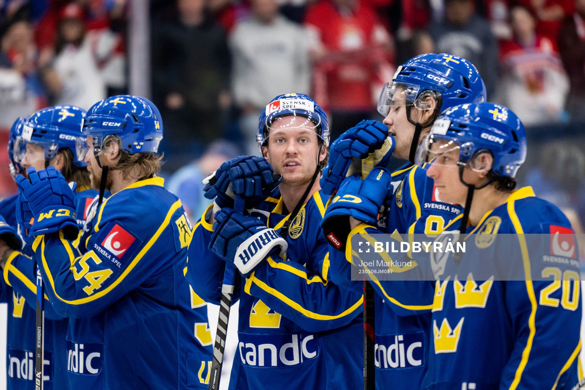Rasmus Sandin of Sweden looks dejected
