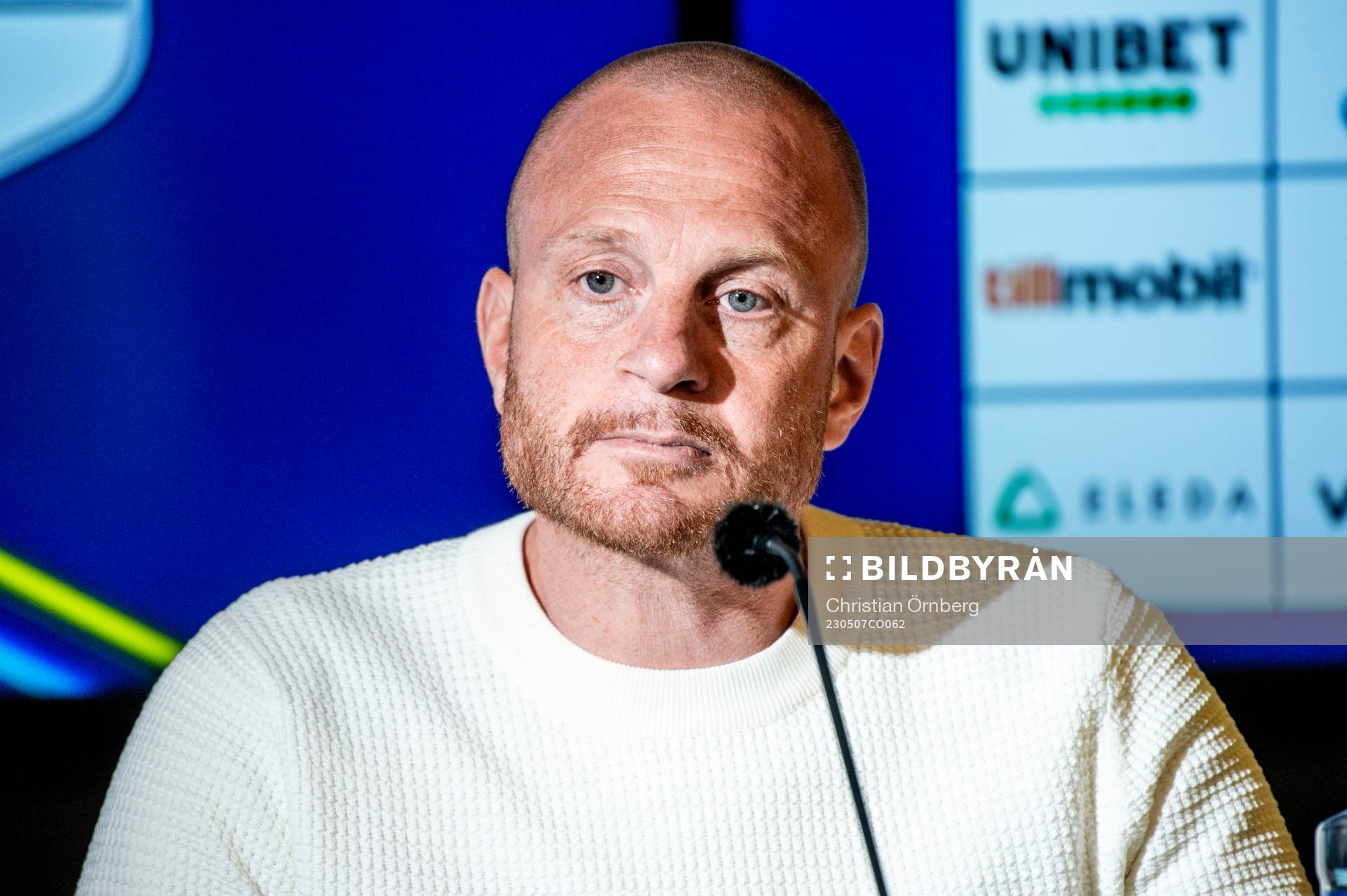 AIKs tränare Andreas Brännström på en presskonferens efter fotbollsmatchen i Allsvenskan mellan Malmö FF och AIK den 7 maj 2023 i Malmö. 