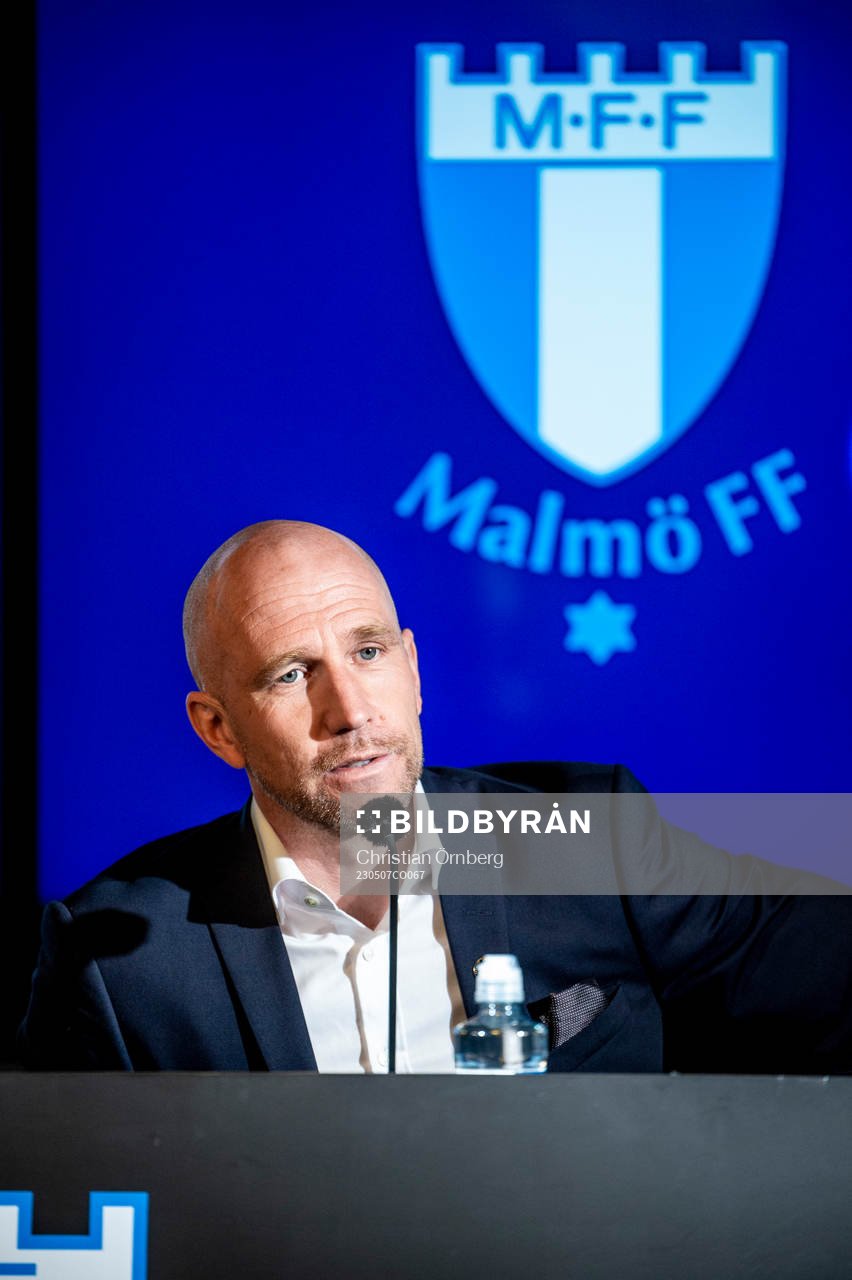 Malmö FFs tränare Henrik Rydström på en presskonferens efter fotbollsmatchen i Allsvenskan mellan Malmö FF och AIK den 7 maj 2023 i Malmö.