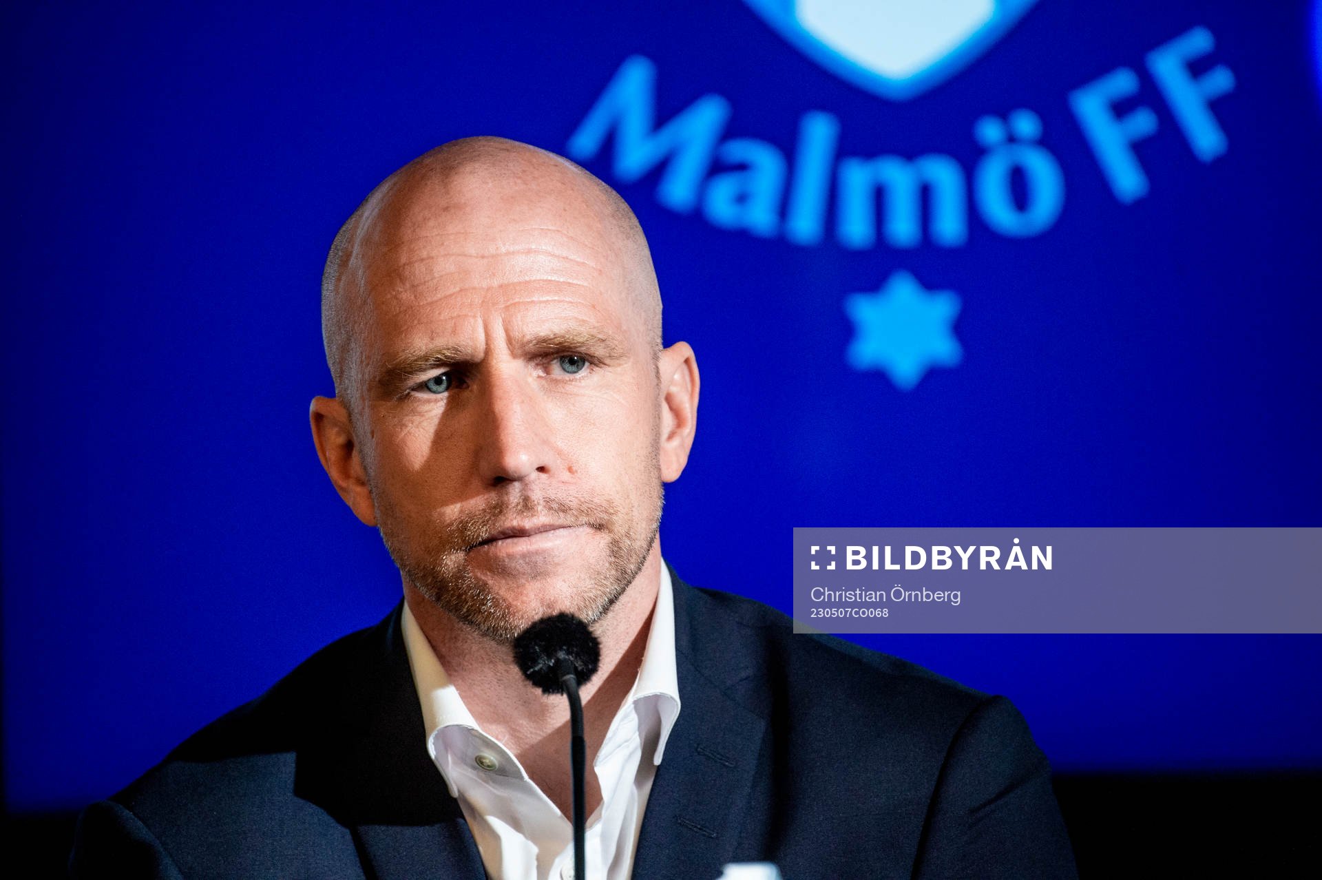 Malmö FFs tränare Henrik Rydström på en presskonferens efter fotbollsmatchen i Allsvenskan mellan Malmö FF och AIK den 7 maj 2023 i Malmö.