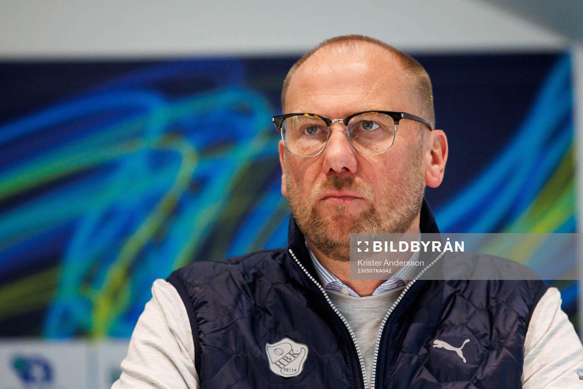 Halmstads tränare Magnus Haglund efter fotbollsmatchen i Allsvenskan mellan Halmstad och Häcken den 7 maj 2023 i Halmstad. 