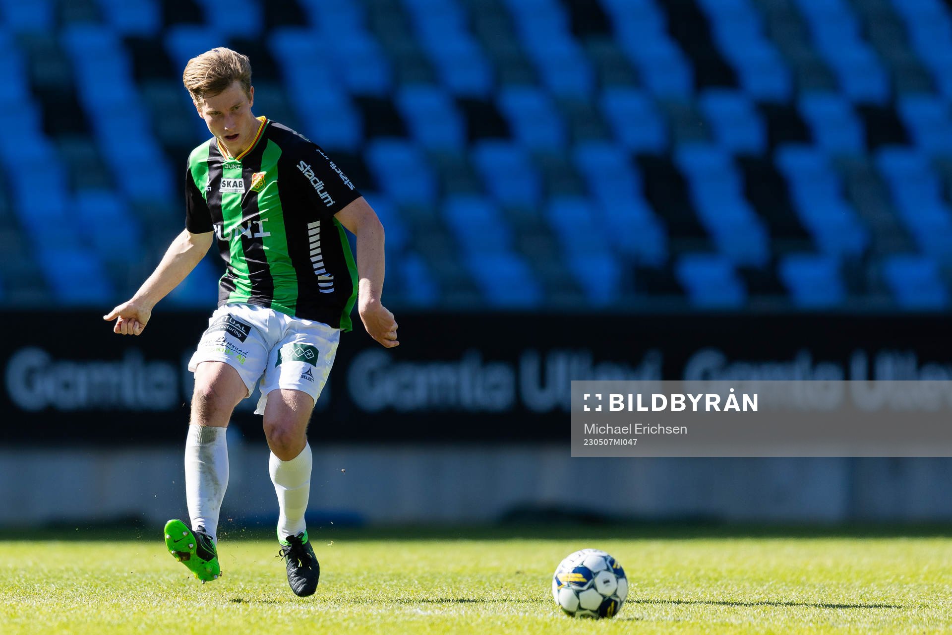 GAIS Robin Frej under fotbollsmatchen i Superettan mellan GAIS och Trelleborg den 7 maj 2023 i Göteborg. 