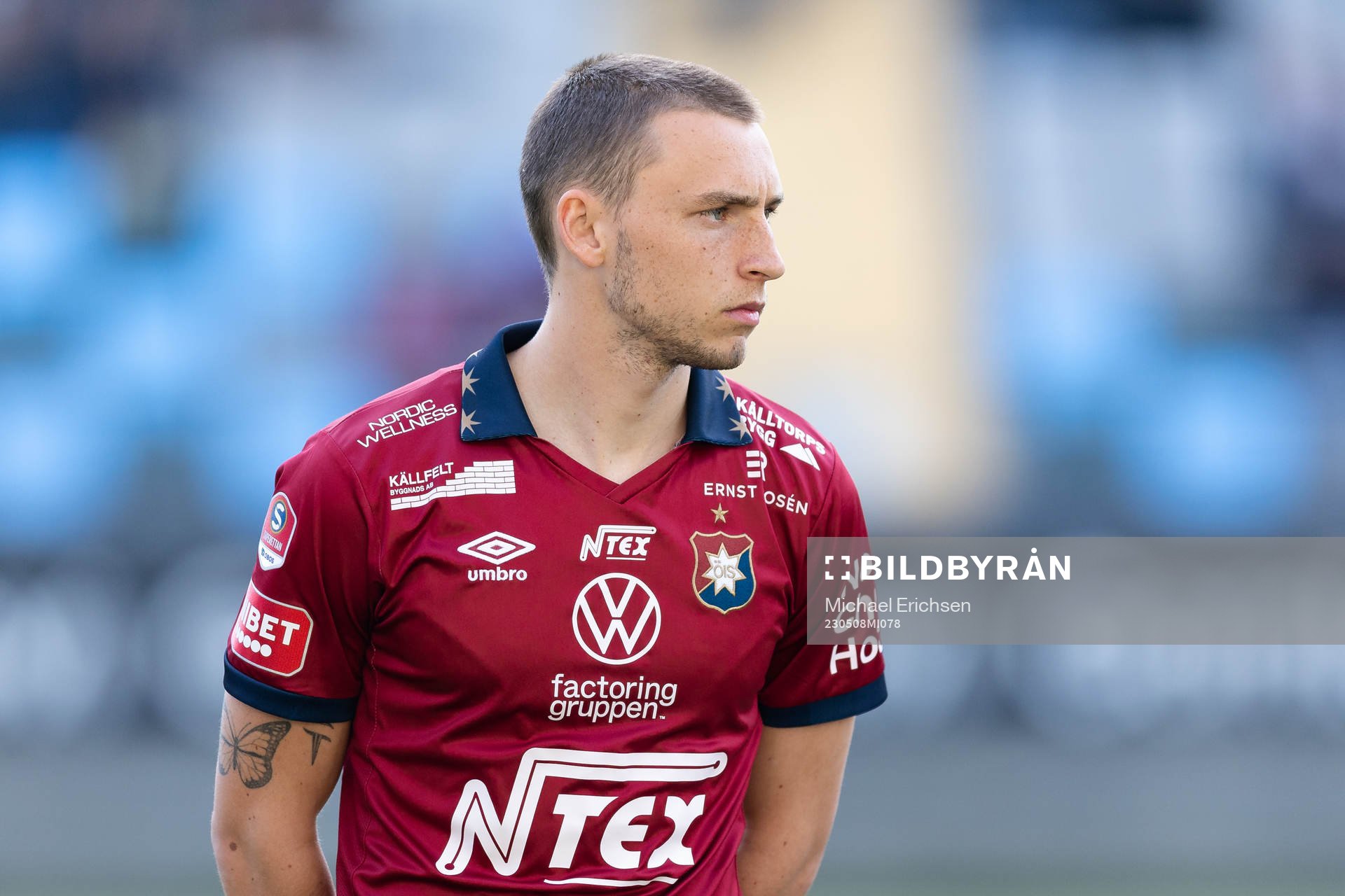 Örgrytes William Svensson på line up innan fotbollsmatchen i Superettan mellan Örgryte och Öster den 8 maj 2023 i Göteborg. 