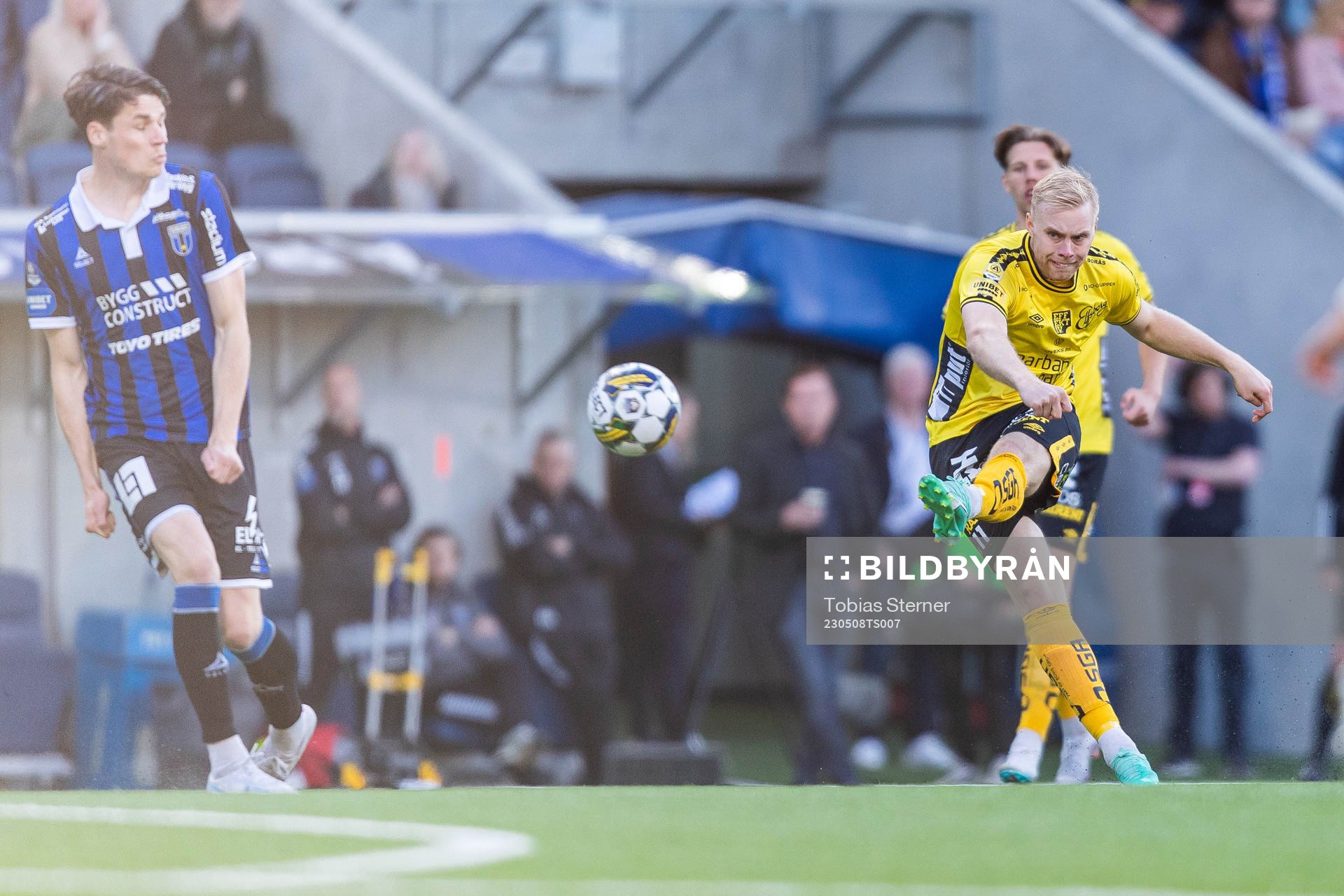 Elfsborgs Sveinn Guðjohnsen under fotbollsmatchen i Allsvenskan mellan Sirius och Elfsborg den 8 maj 2023 i Uppsala. 