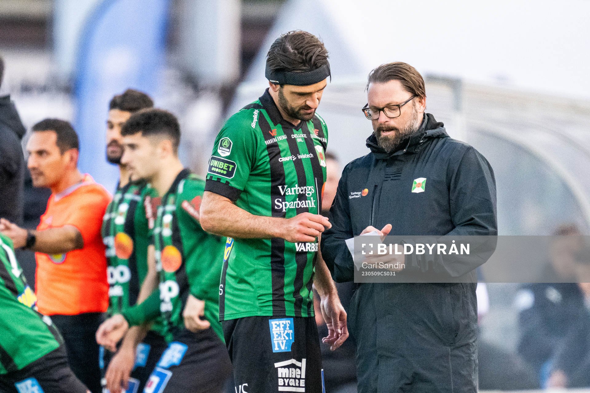 Varbergs Oliver Stanisic och Varbergs huvudtränare Joakim