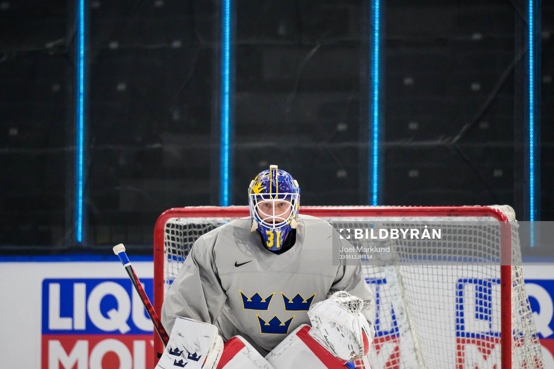 Goaltender Lars Johansson of Sweden at a practice session
