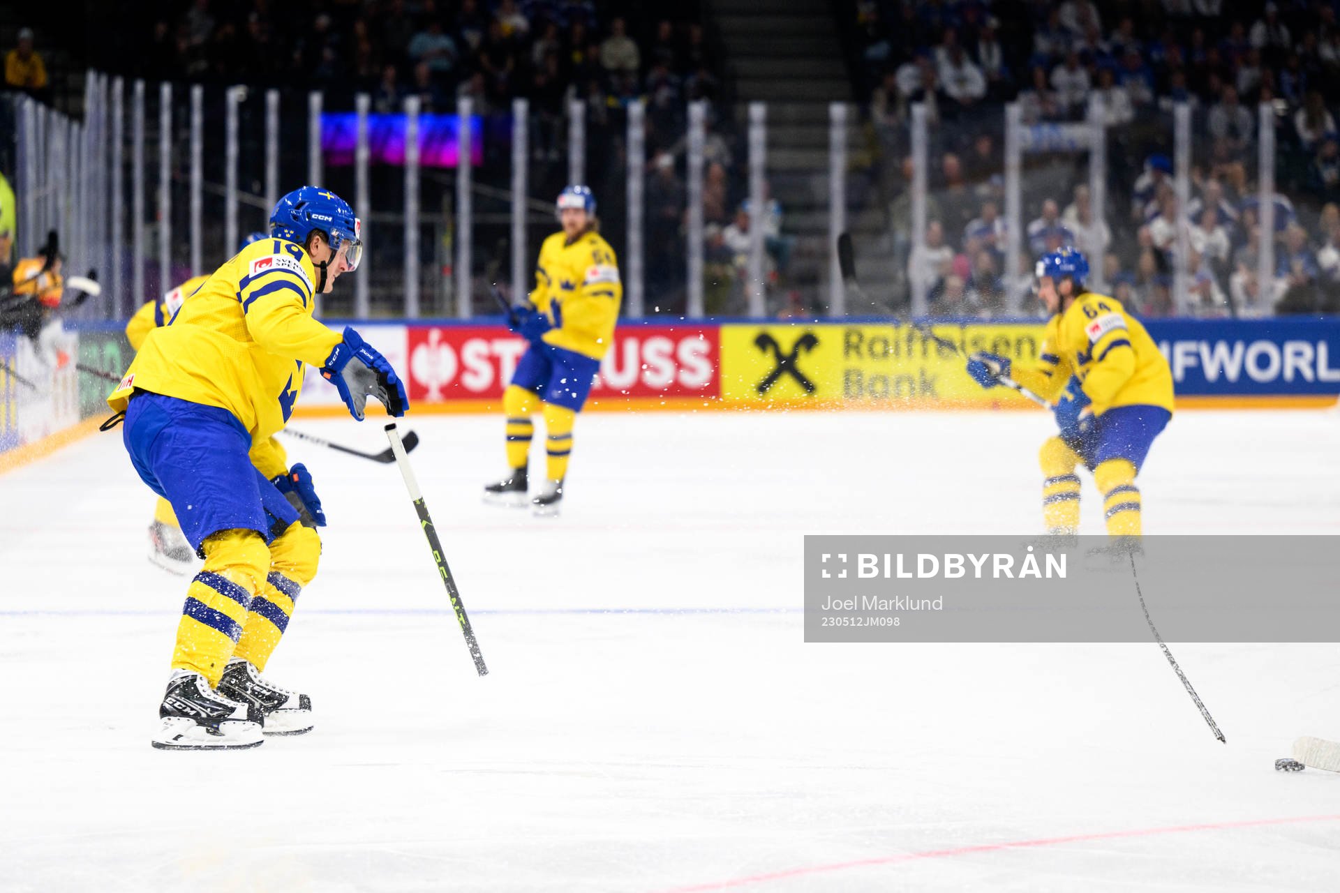 Marcus Sörensen of Sweden breaks his stick
